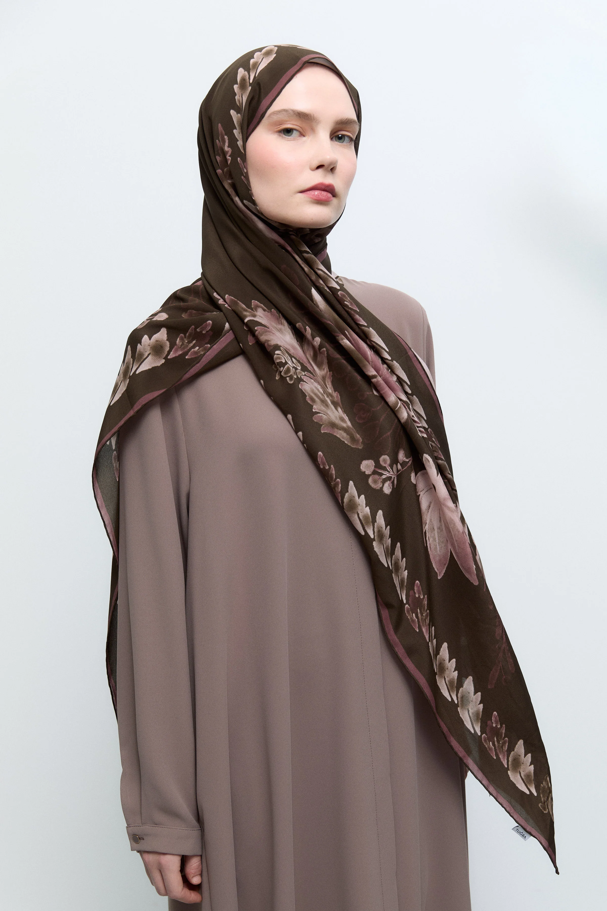 Abaya à patte de boutonnage cachée - Taupe - Image 6