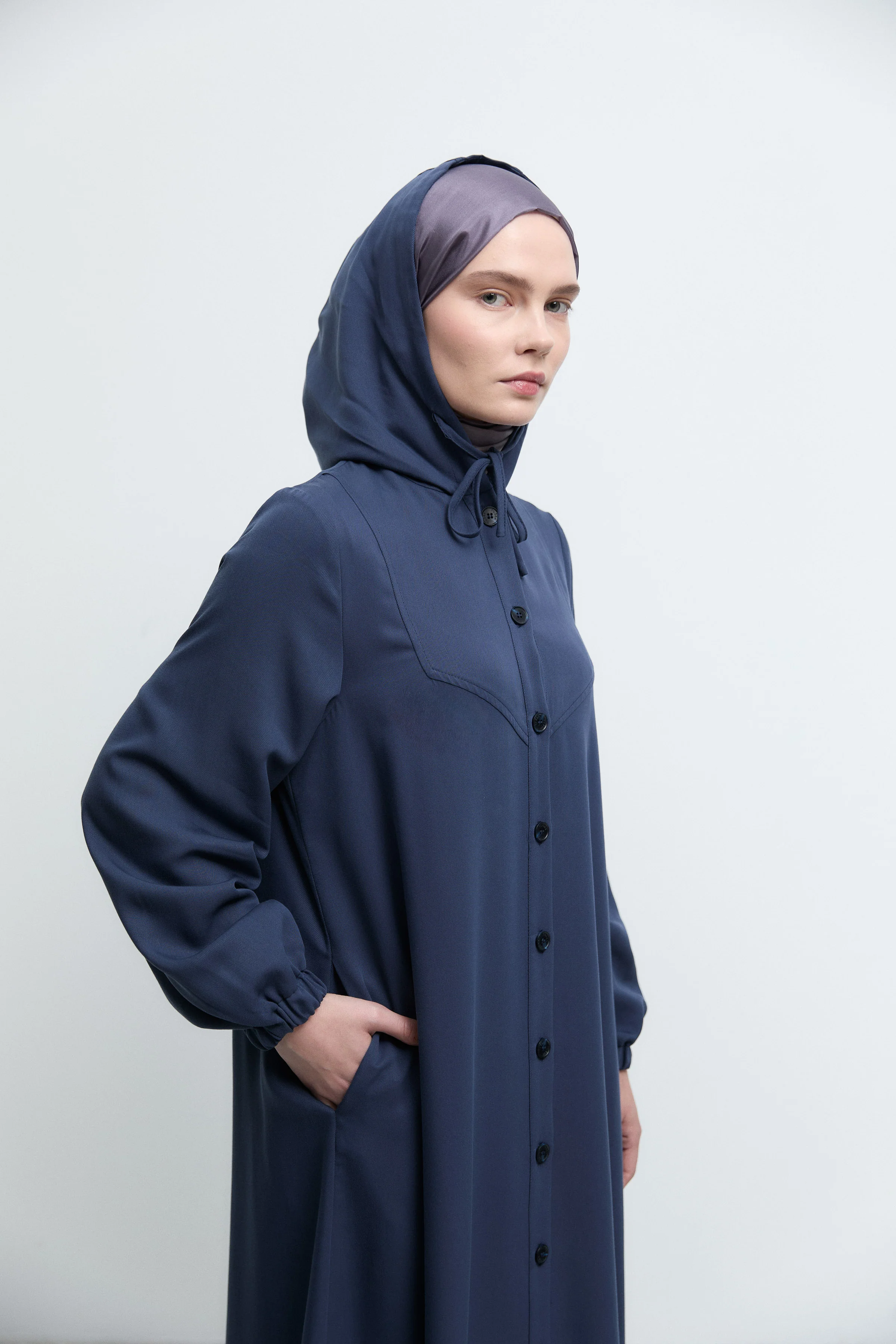 Abaya avec capuche - Blue marine - Image 3