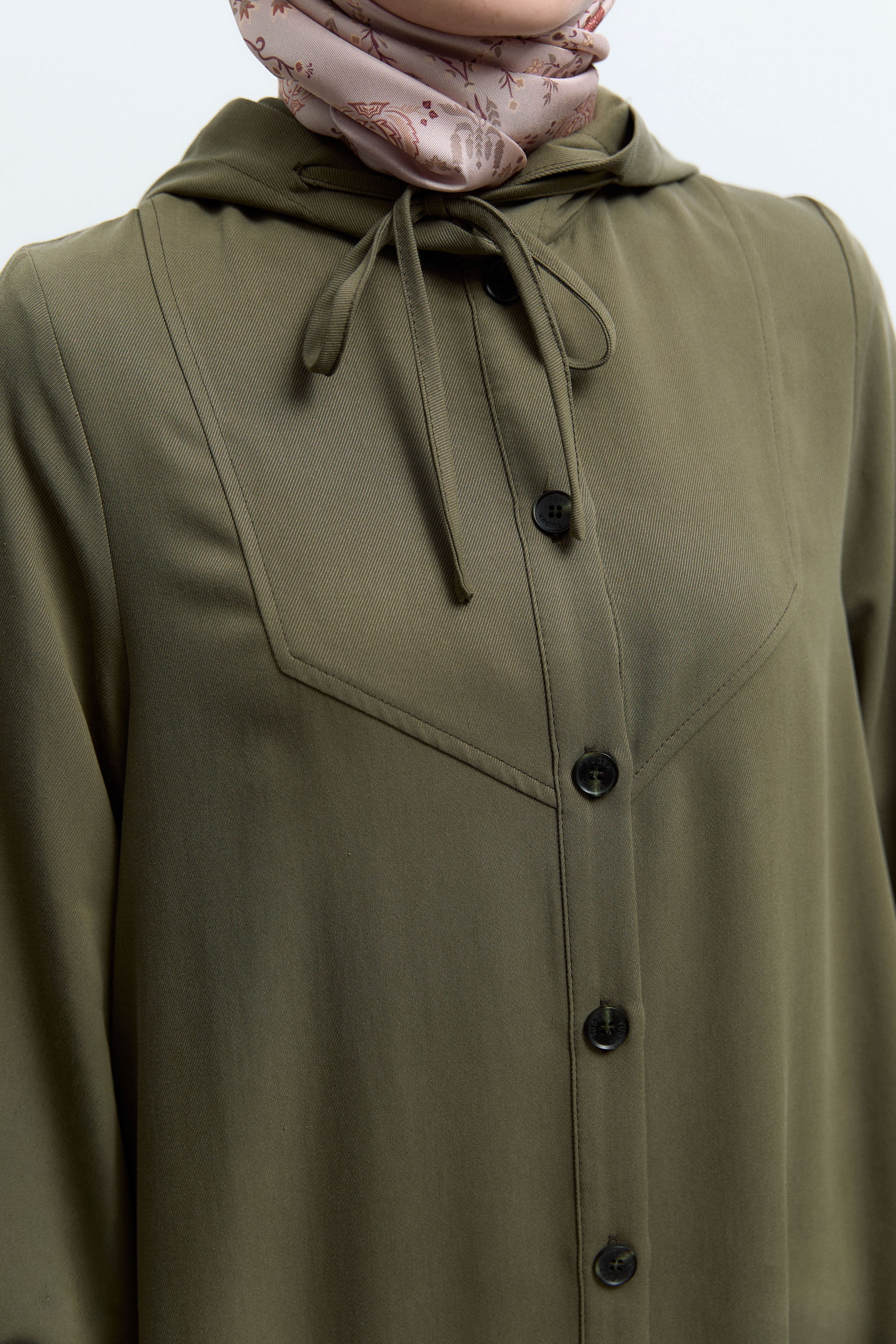 Abaya avec capuche - Kaki - Image 5