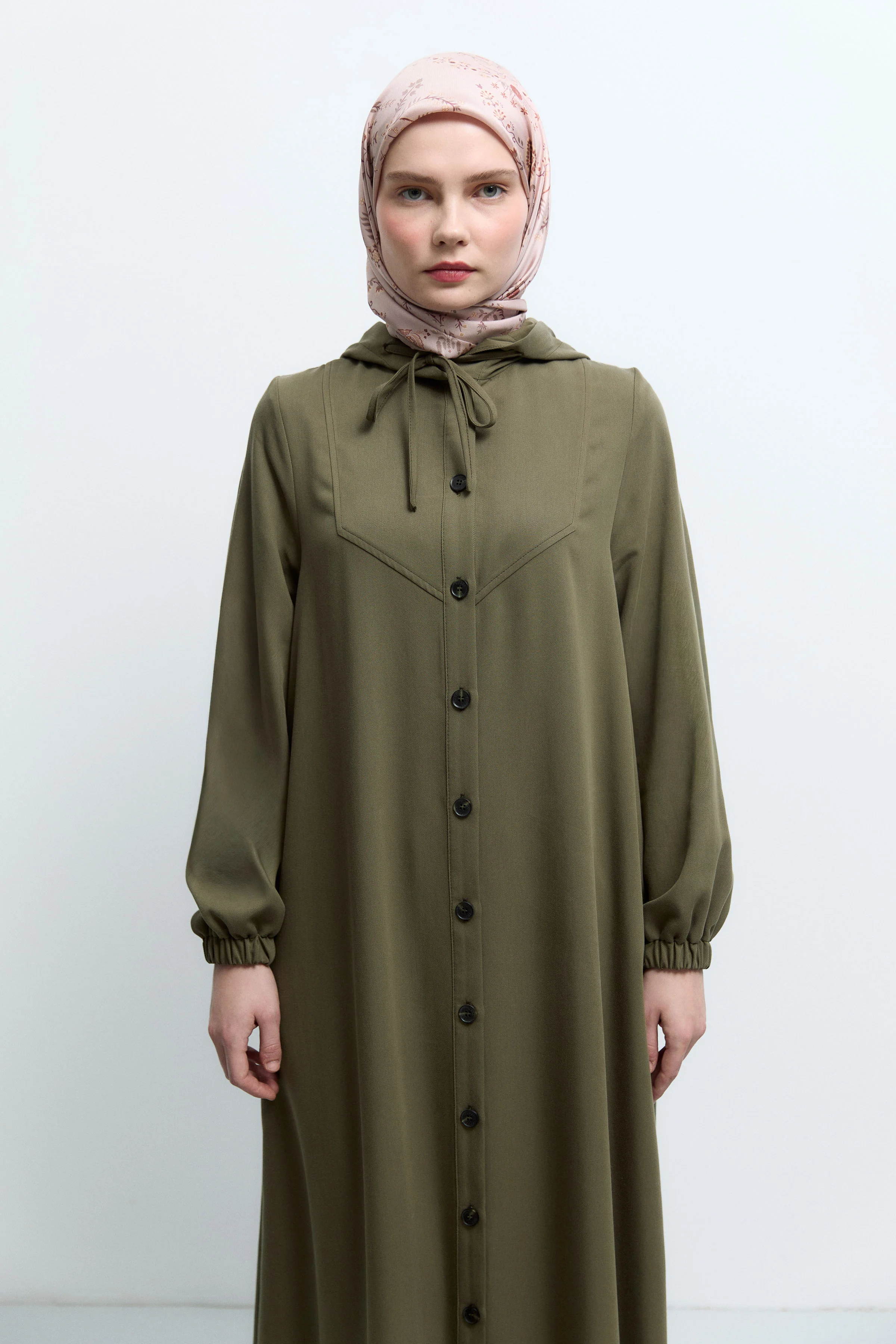 Abaya avec capuche - Kaki - Image 6