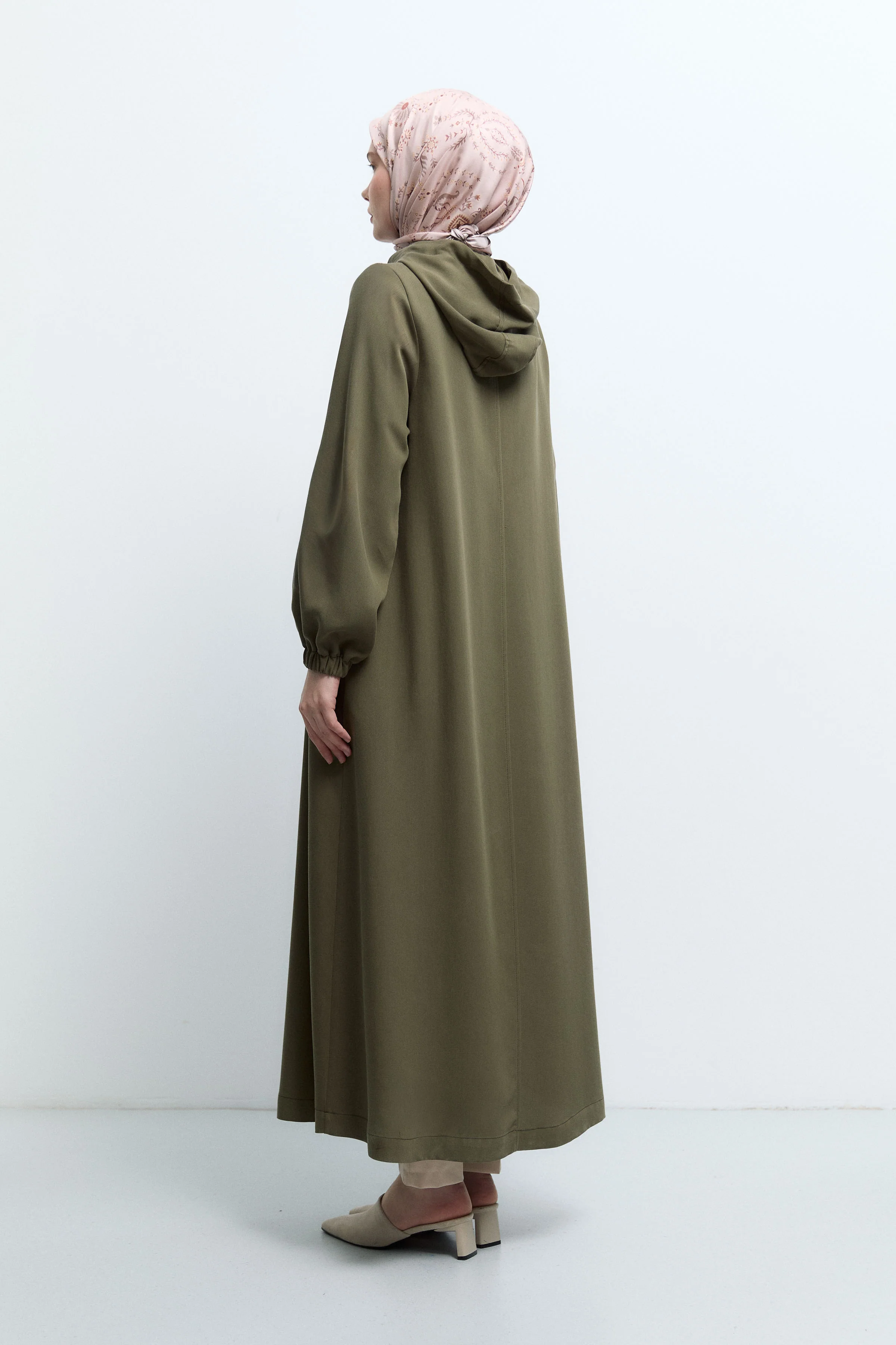 Abaya avec capuche - Kaki - Image 8