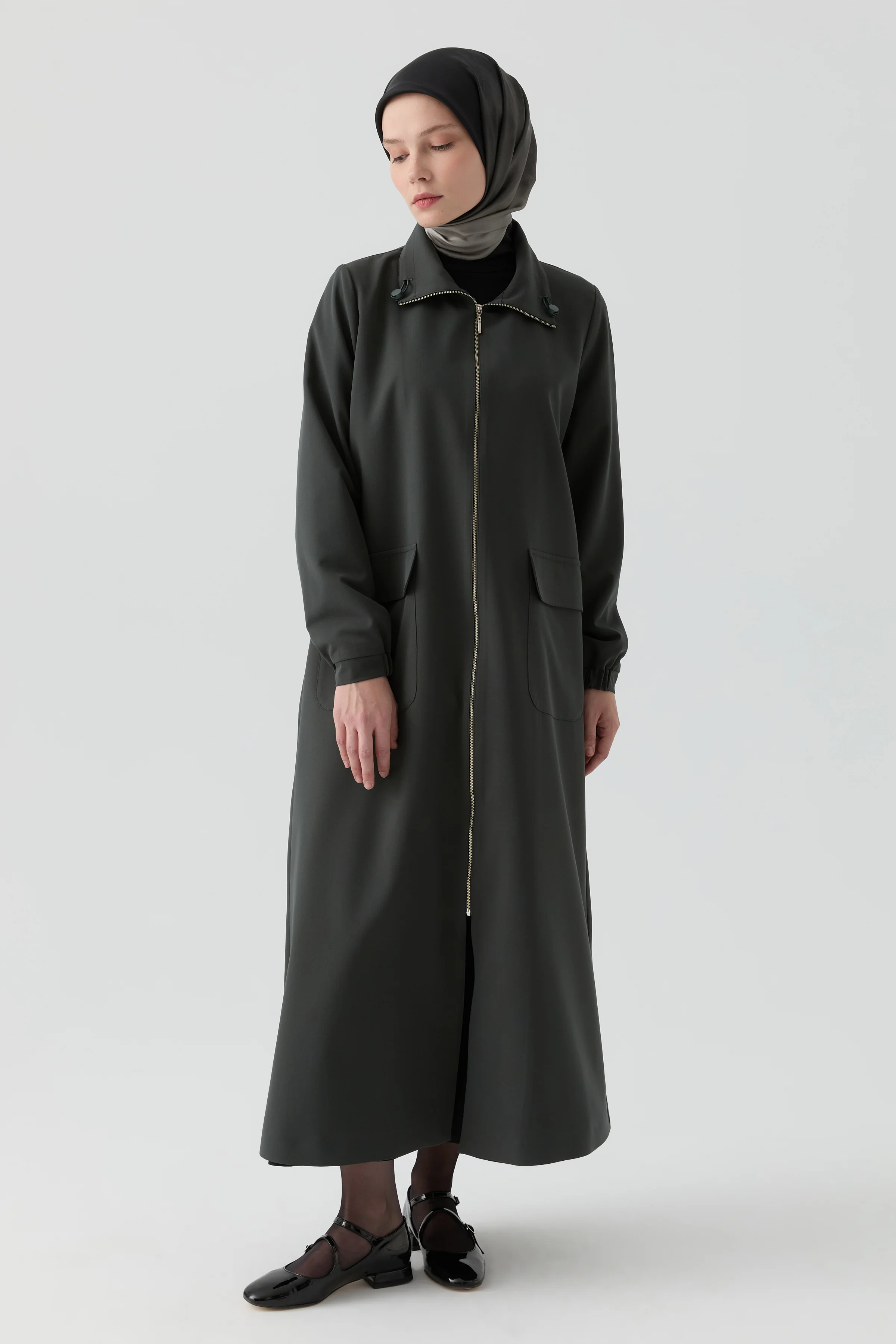 Abaya avec détail élastique - Pétrole - Image 3
