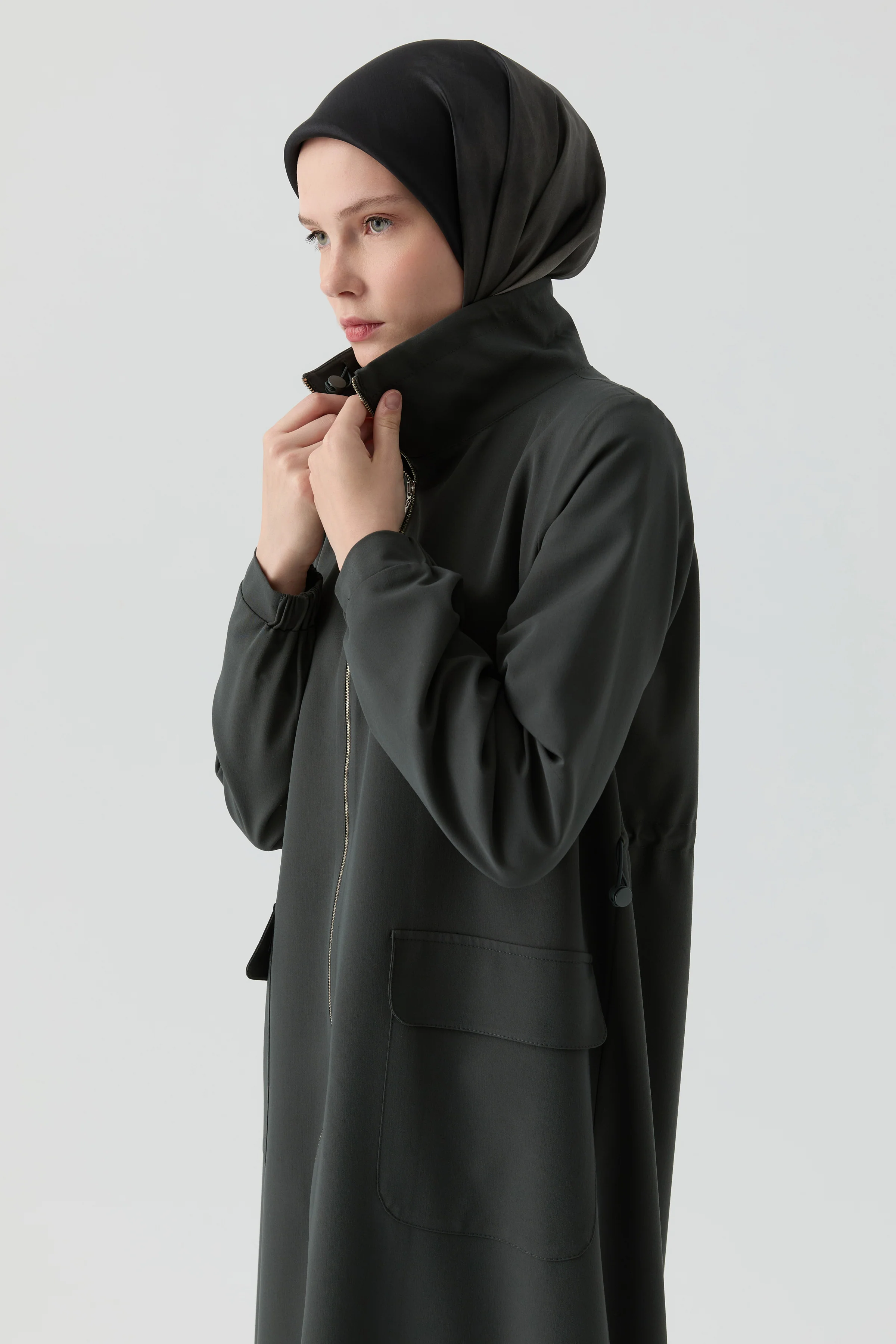 Abaya avec détail élastique - Pétrole - Image 4