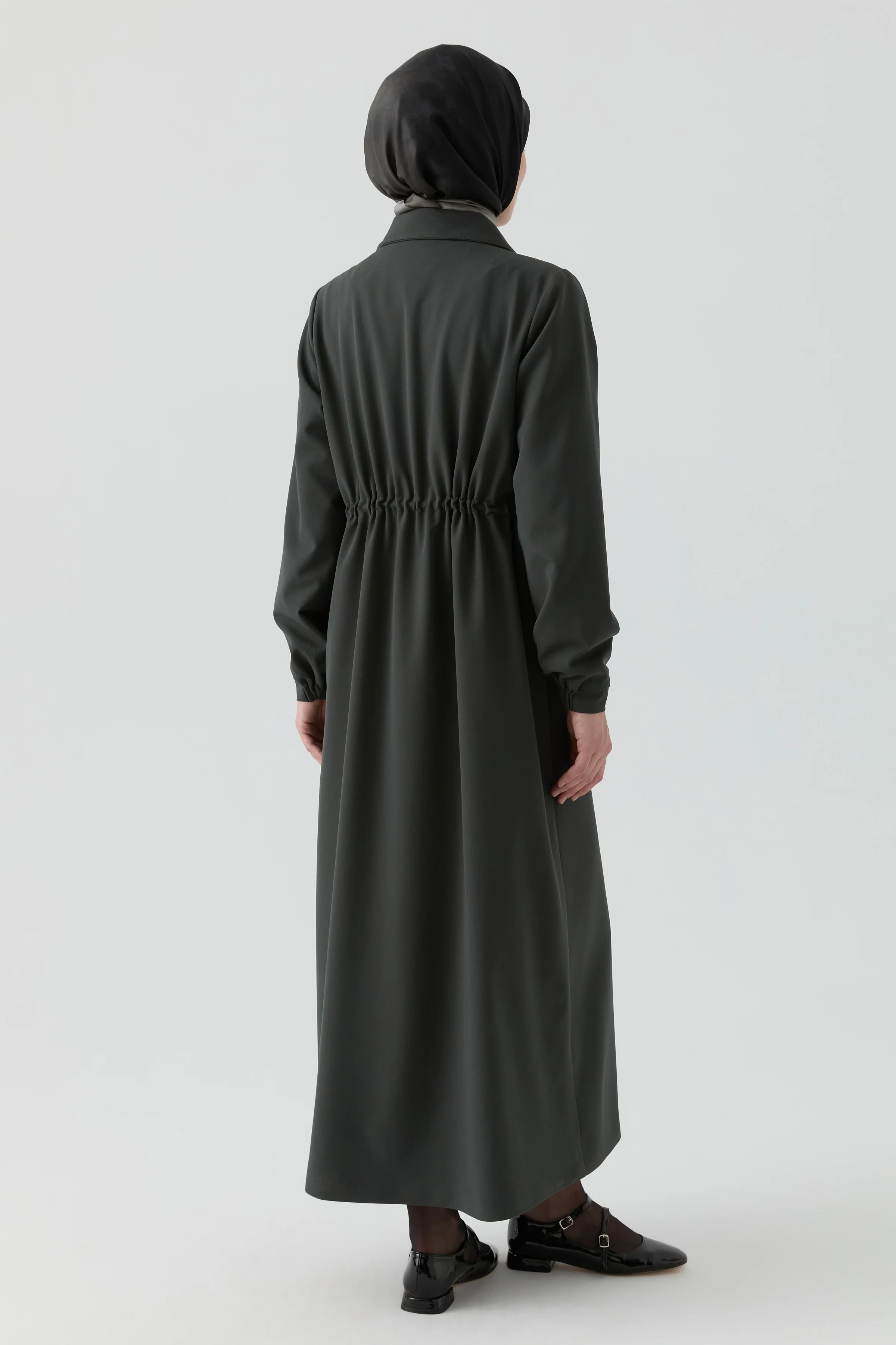 Abaya avec détail élastique - Pétrole - Image 5
