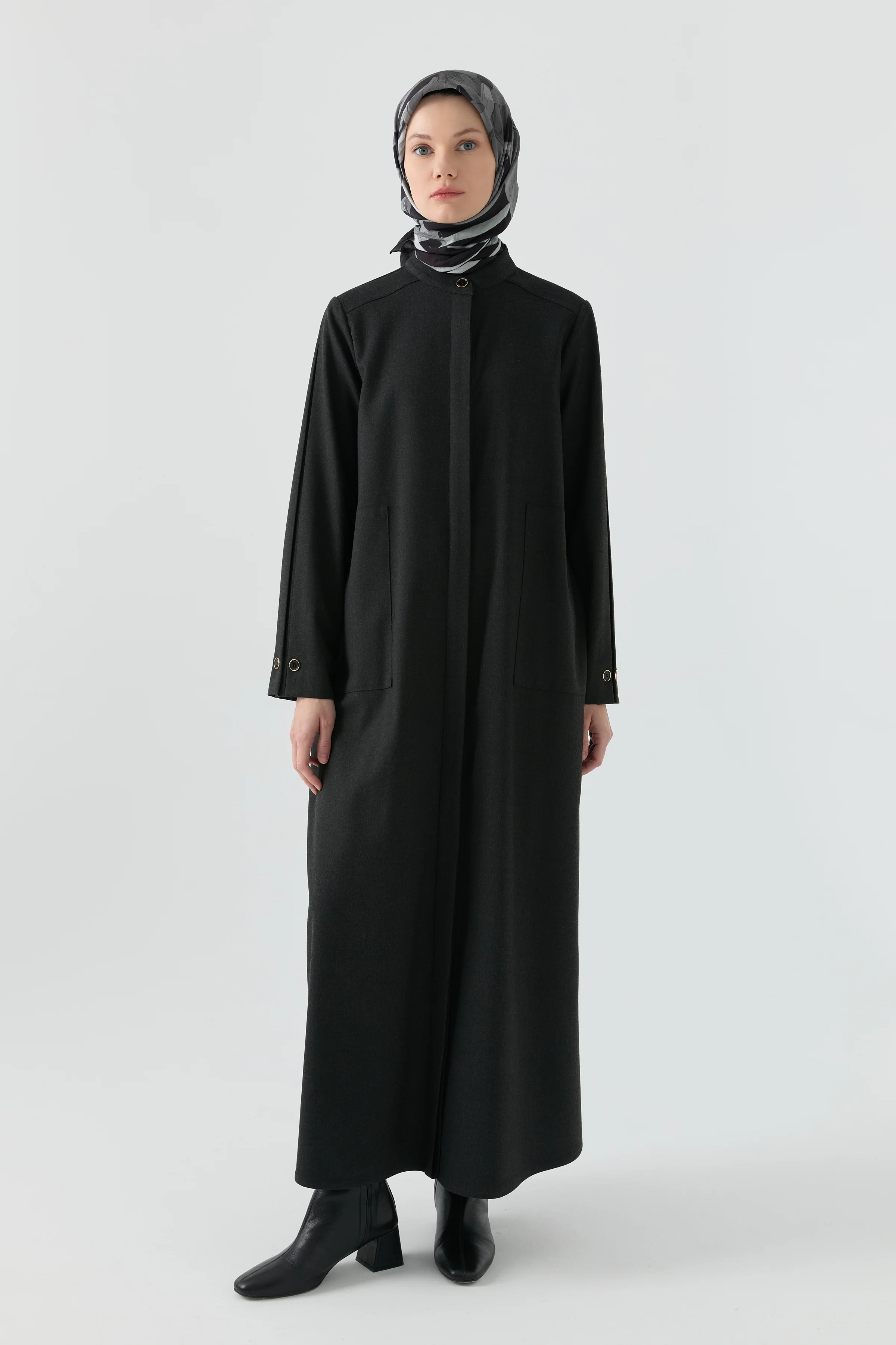 Abaya avec poches carrées - Anthracite - Image 3