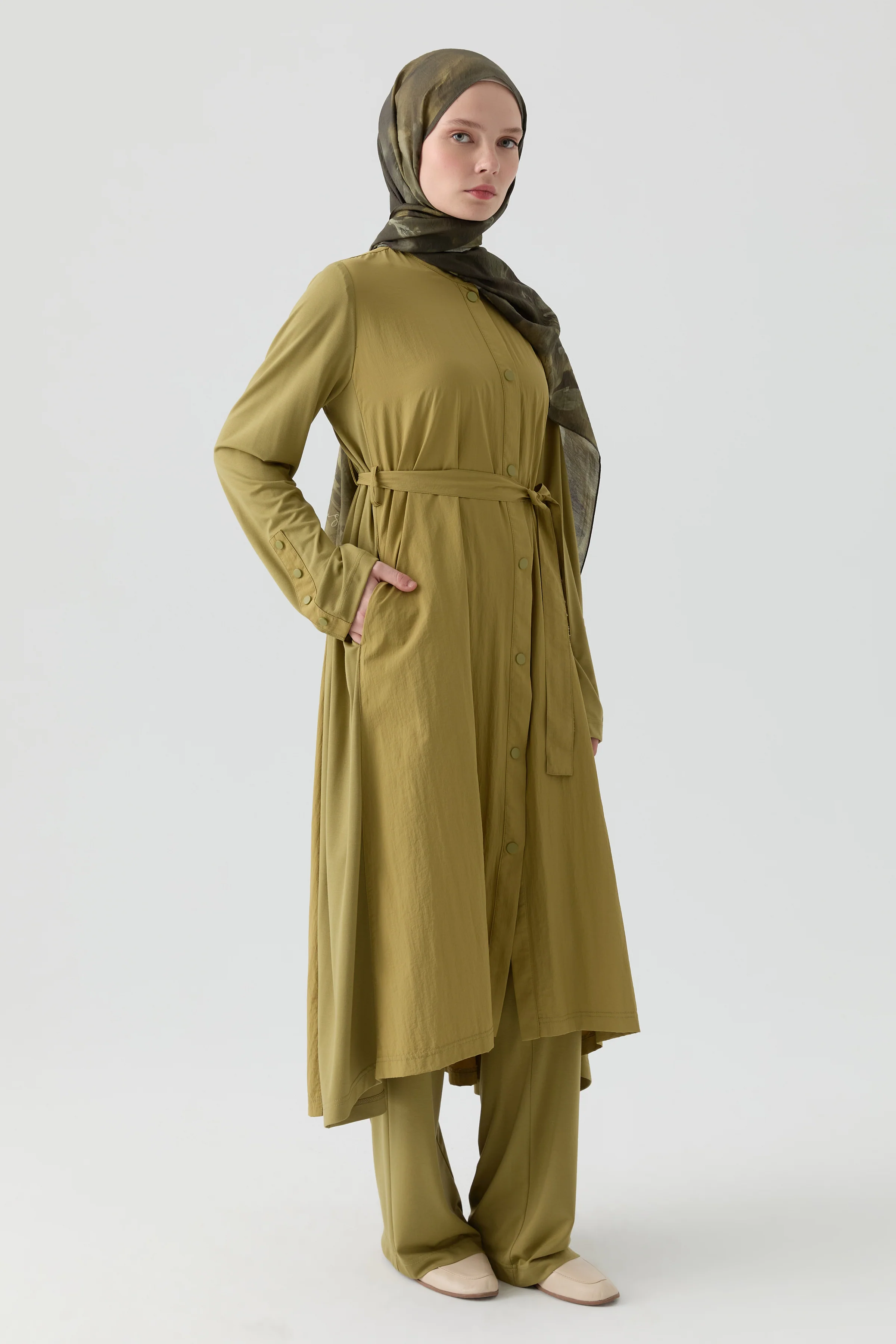 Cap combiné en maille - Olive - Image 3