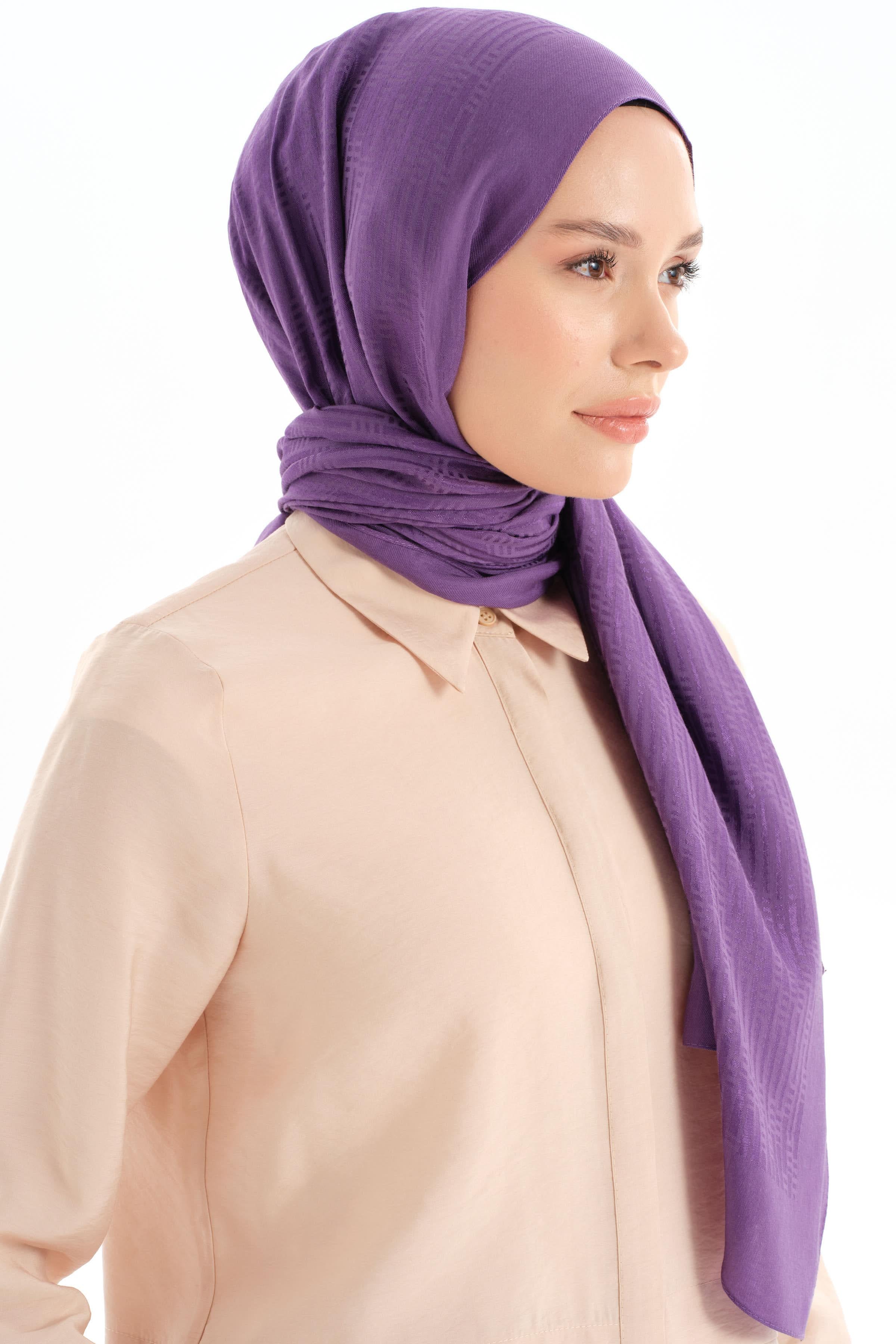 Châle à motifs linéaires naturel - Violet - Image 3