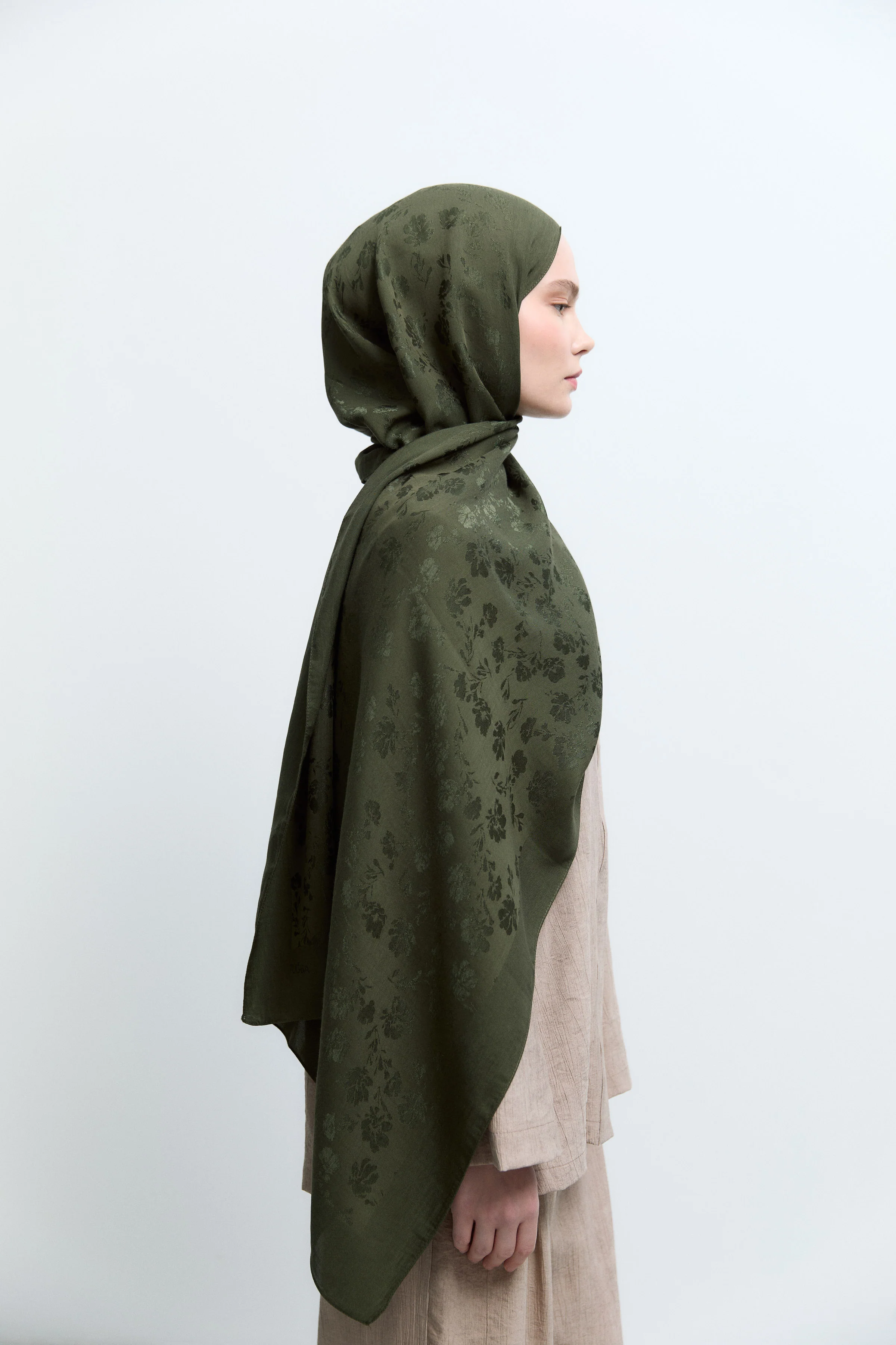 Châle Bera en jacquard naturel - Kaki - Image 3