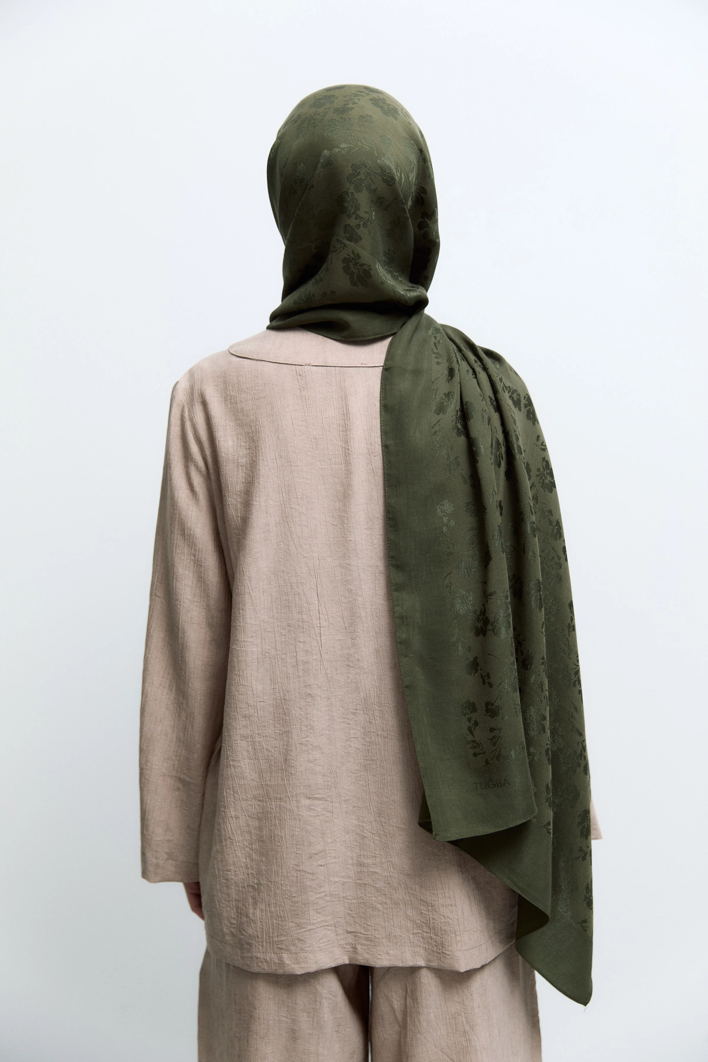 Châle Bera en jacquard naturel - Kaki - Image 5