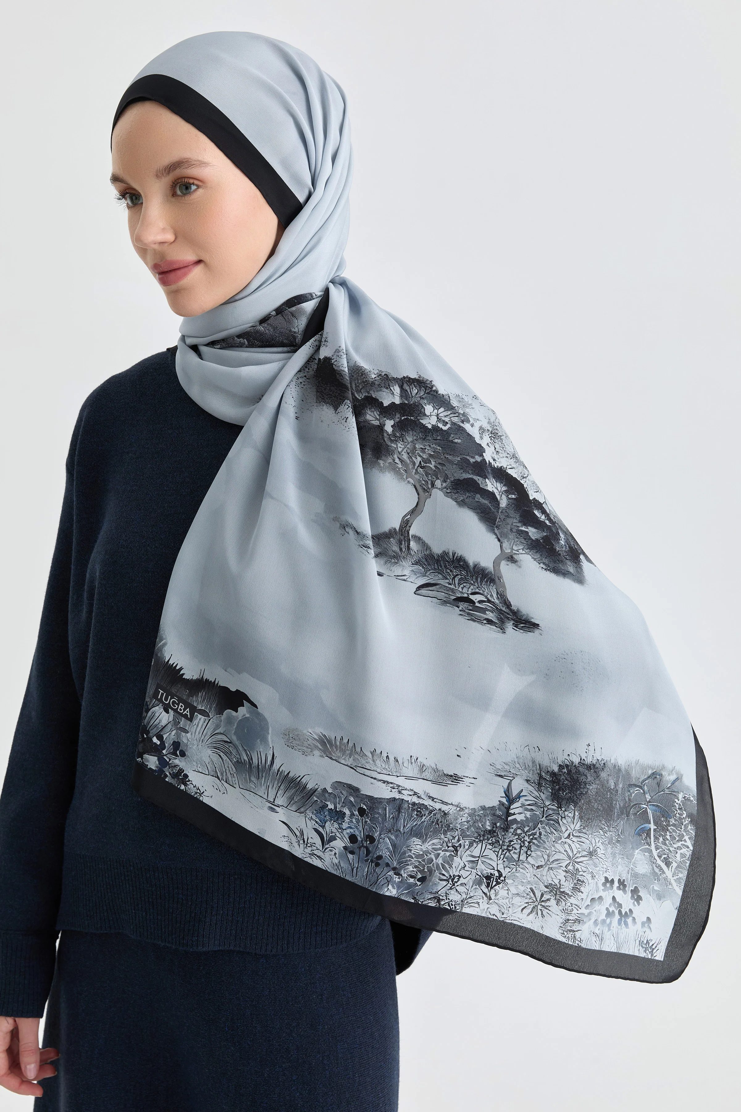 Châle en crêpe de soie Maren - Blue marine - Image 3