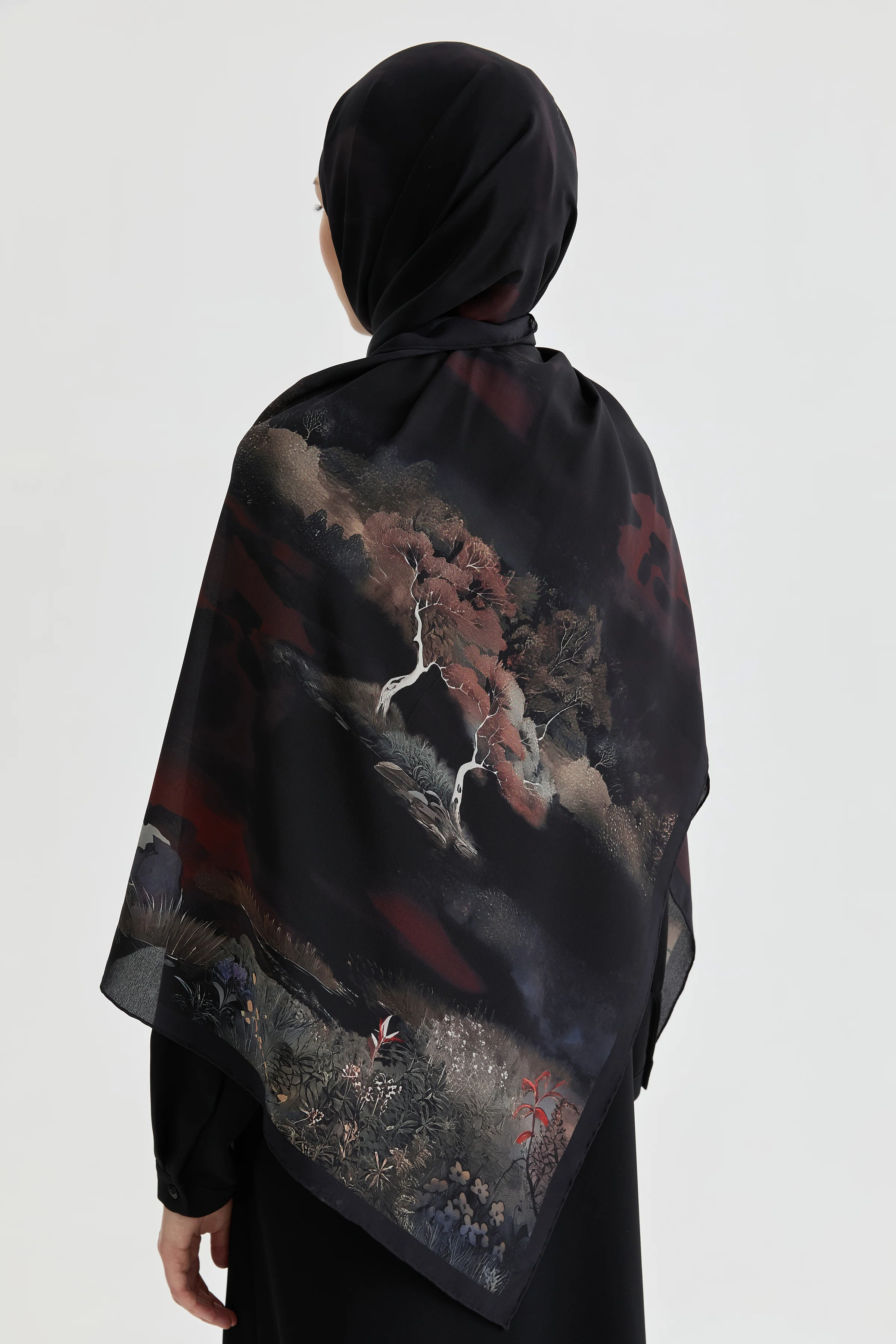 Châle en crêpe de soie Maren - Bordeaux - Image 4