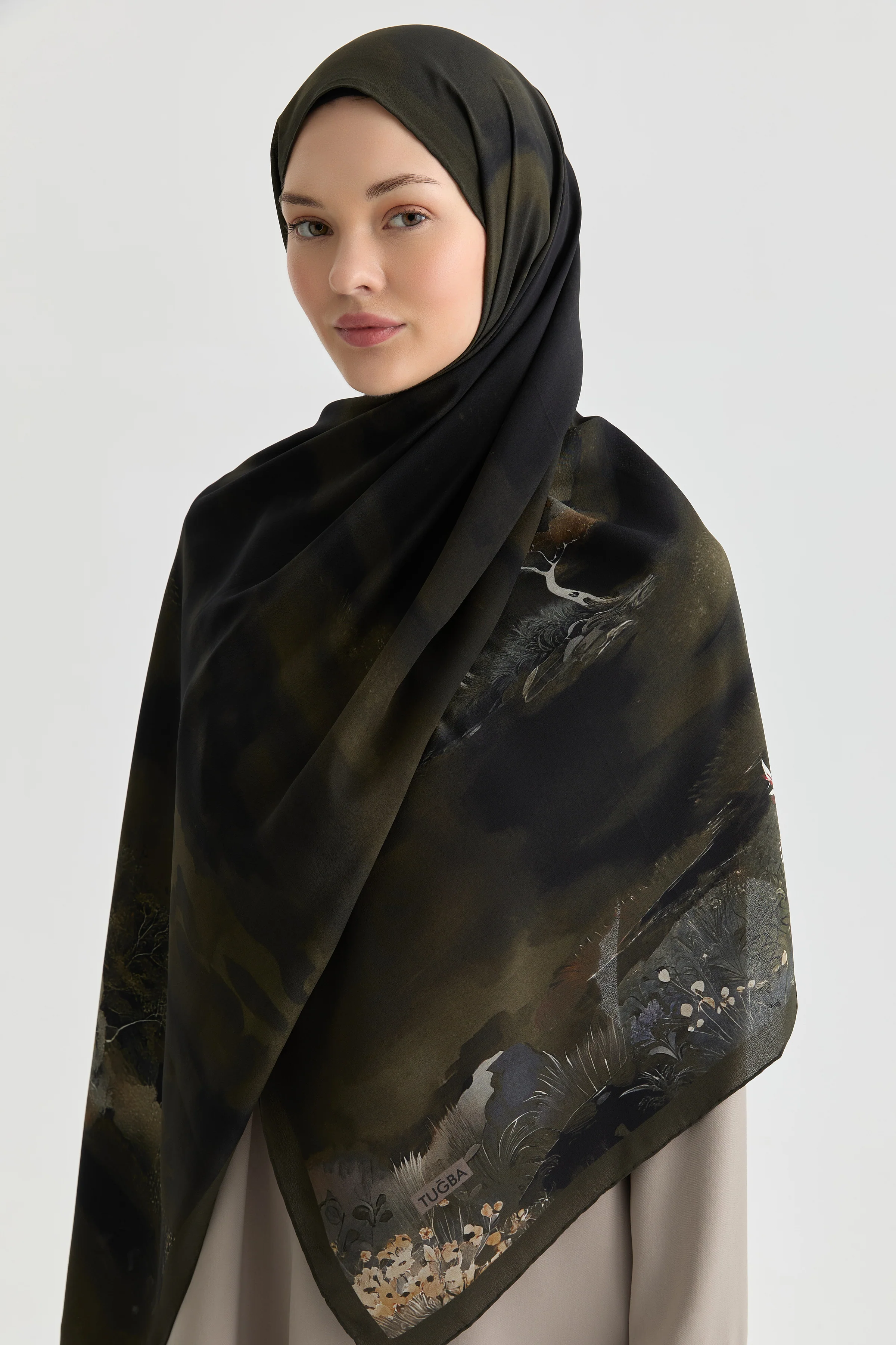 Châle en crêpe de soie Maren - Kaki - Image 3