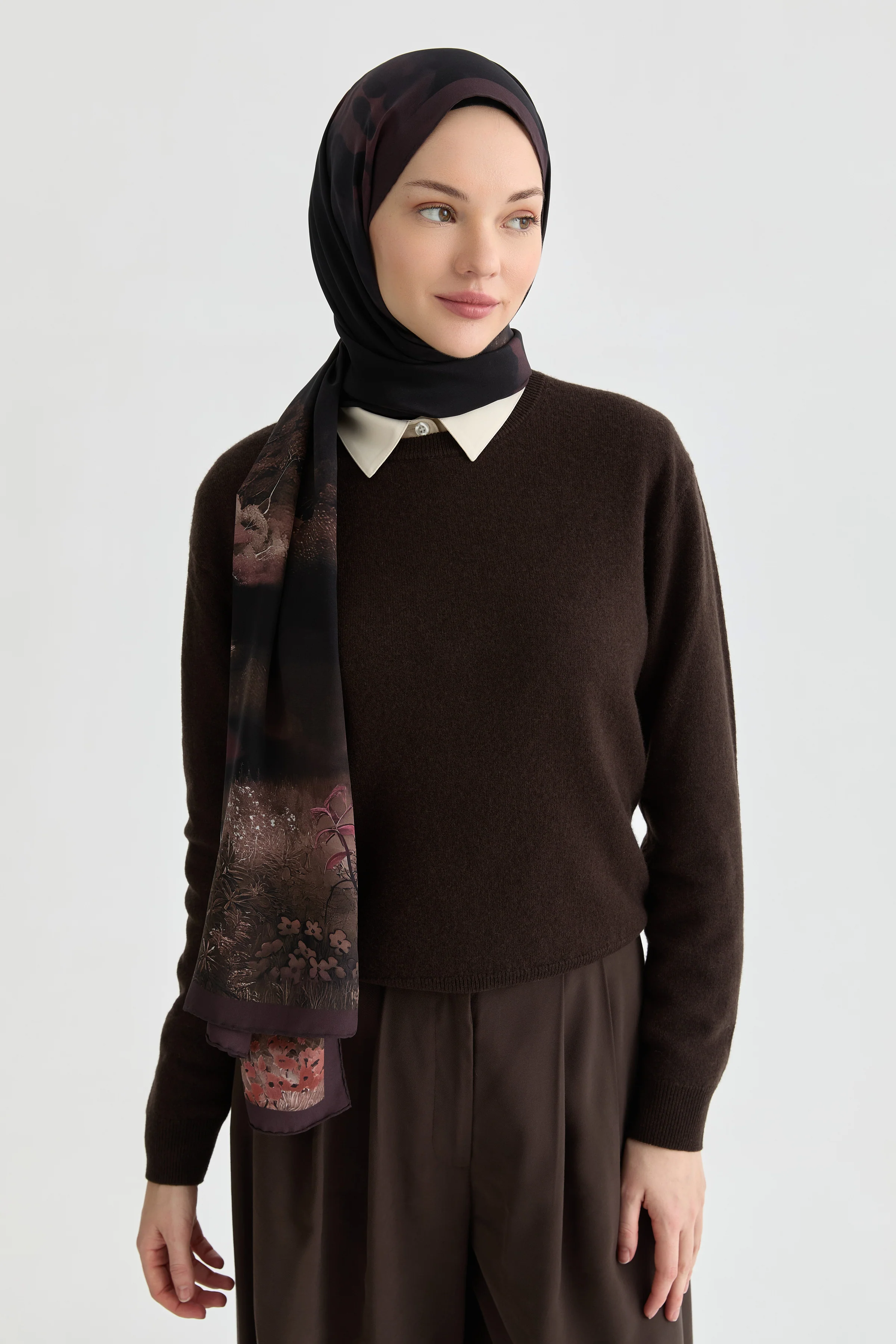 Châle en crêpe de soie Maren - Prune - Image 3