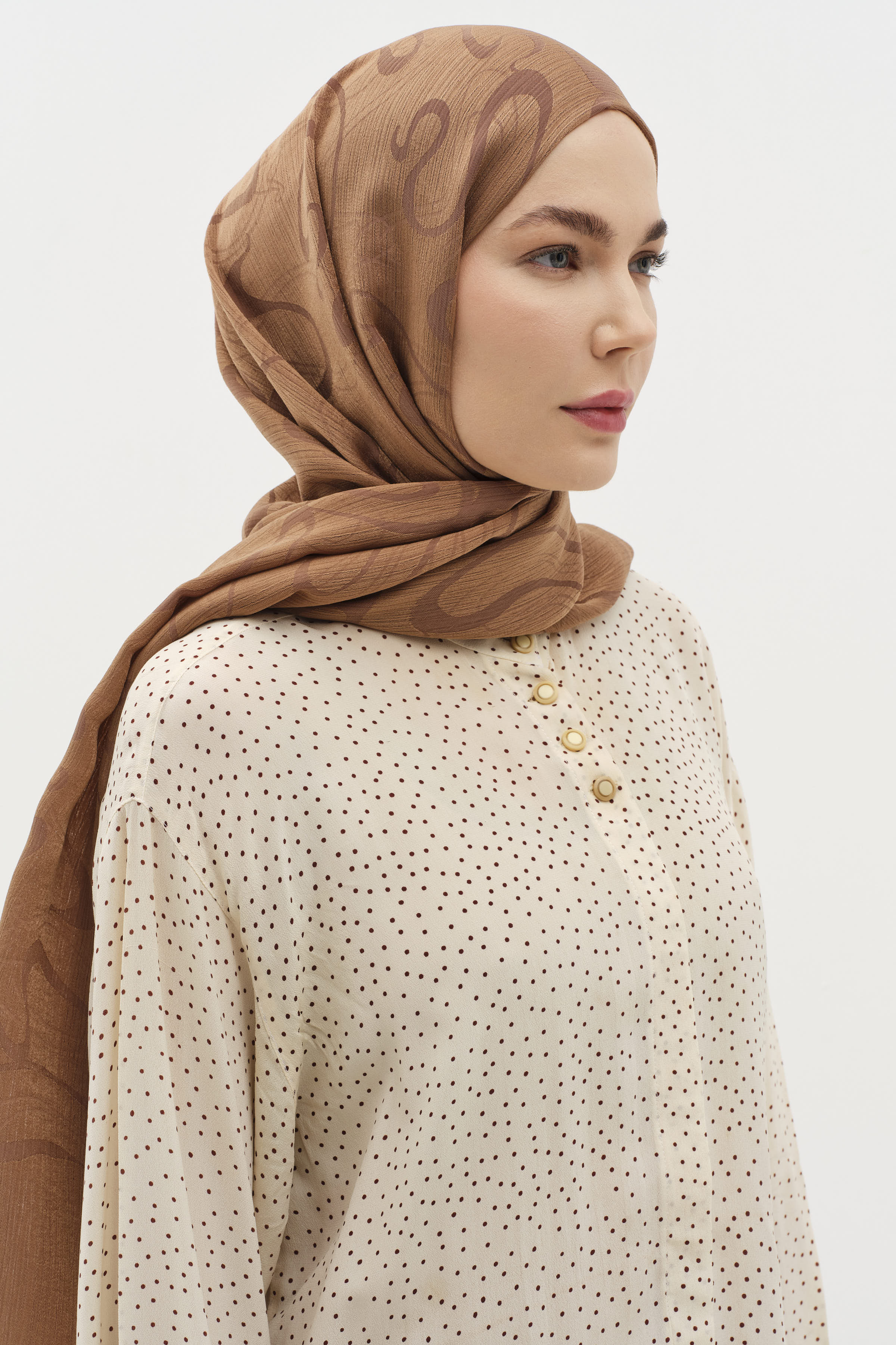 Châle en floche à motif de vagues - Café léger - Image 3