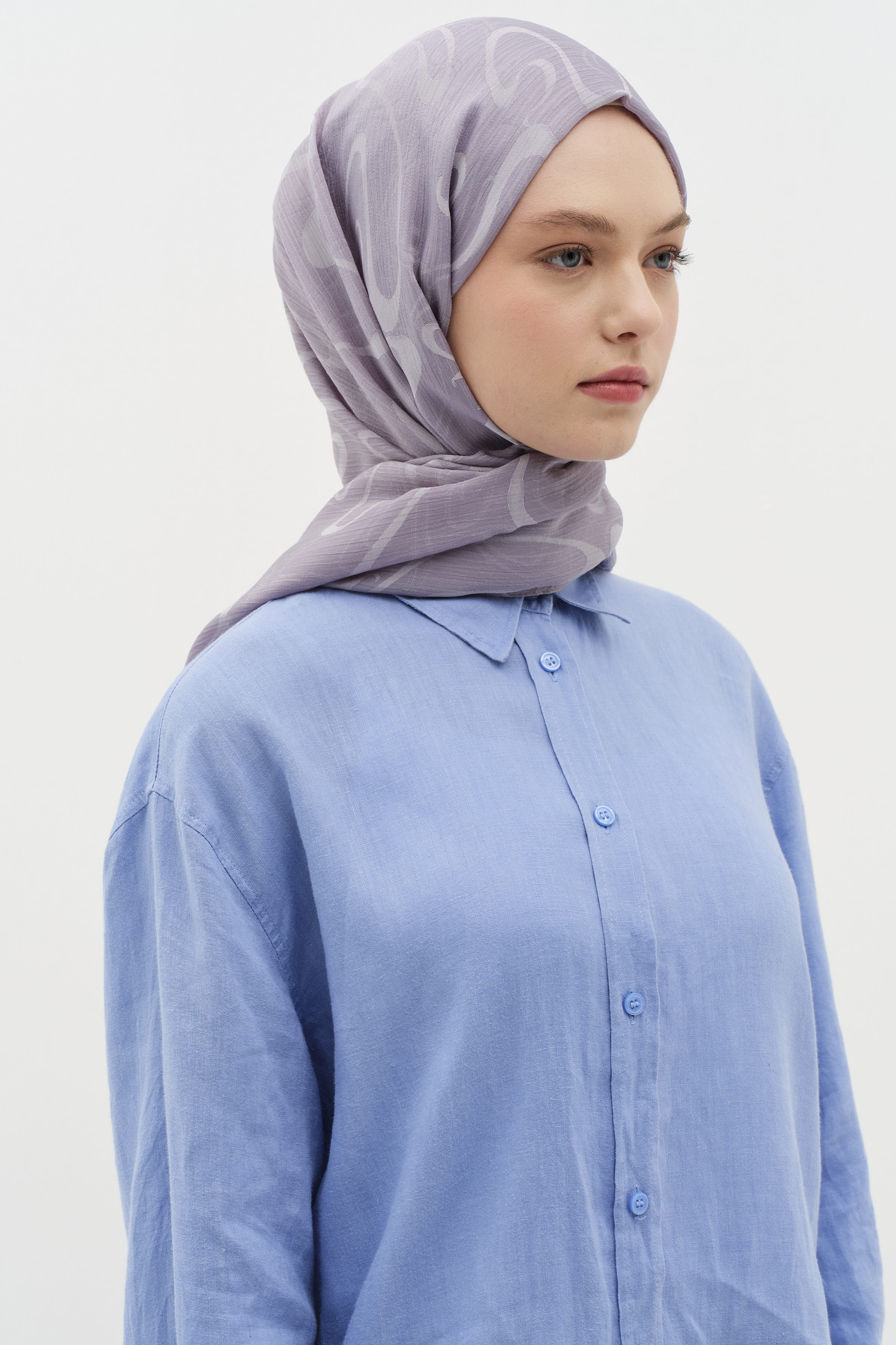 Châle en floche à motif de vagues - Gris - Image 3