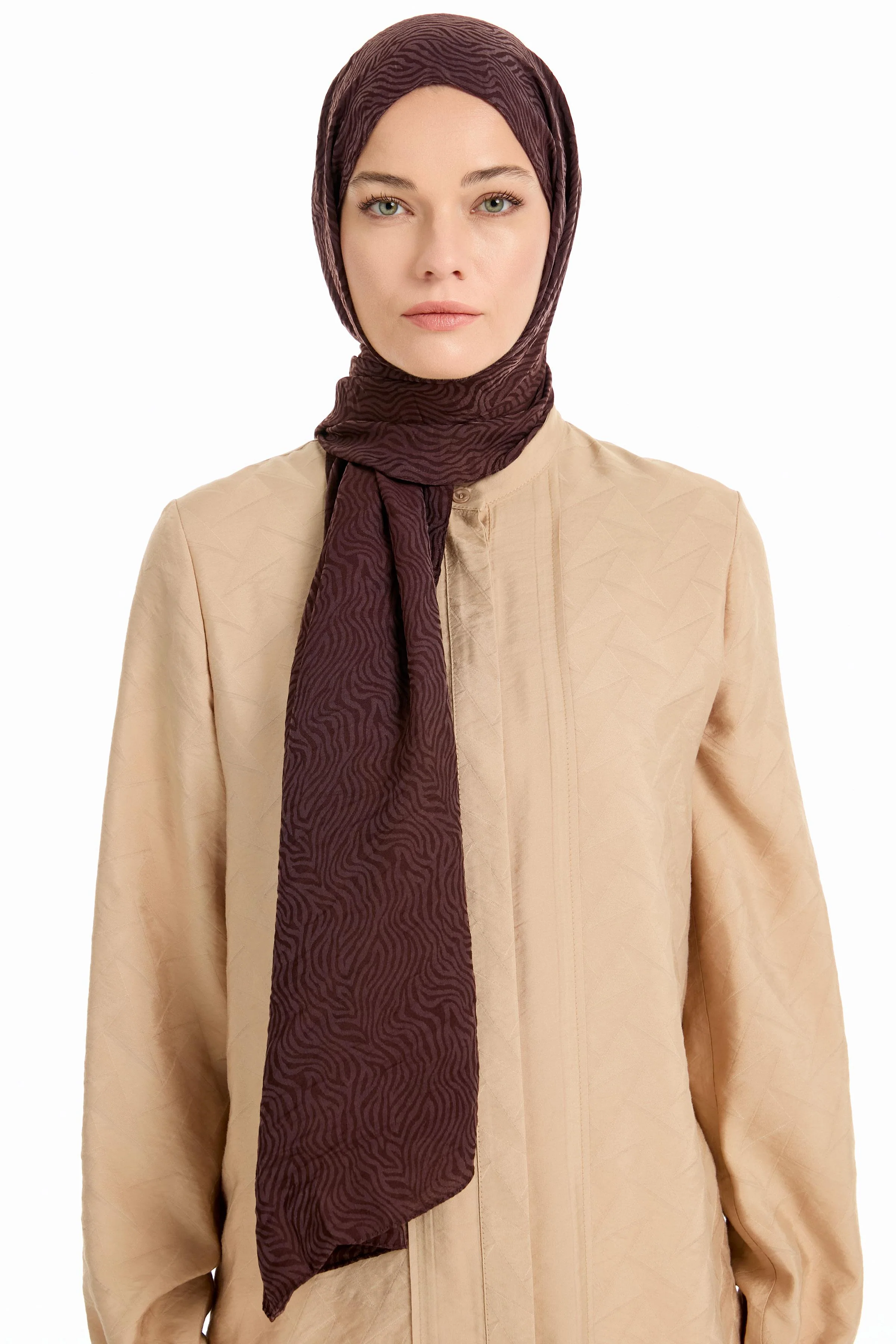 Châle en viscose jacquard - Café - Image 4