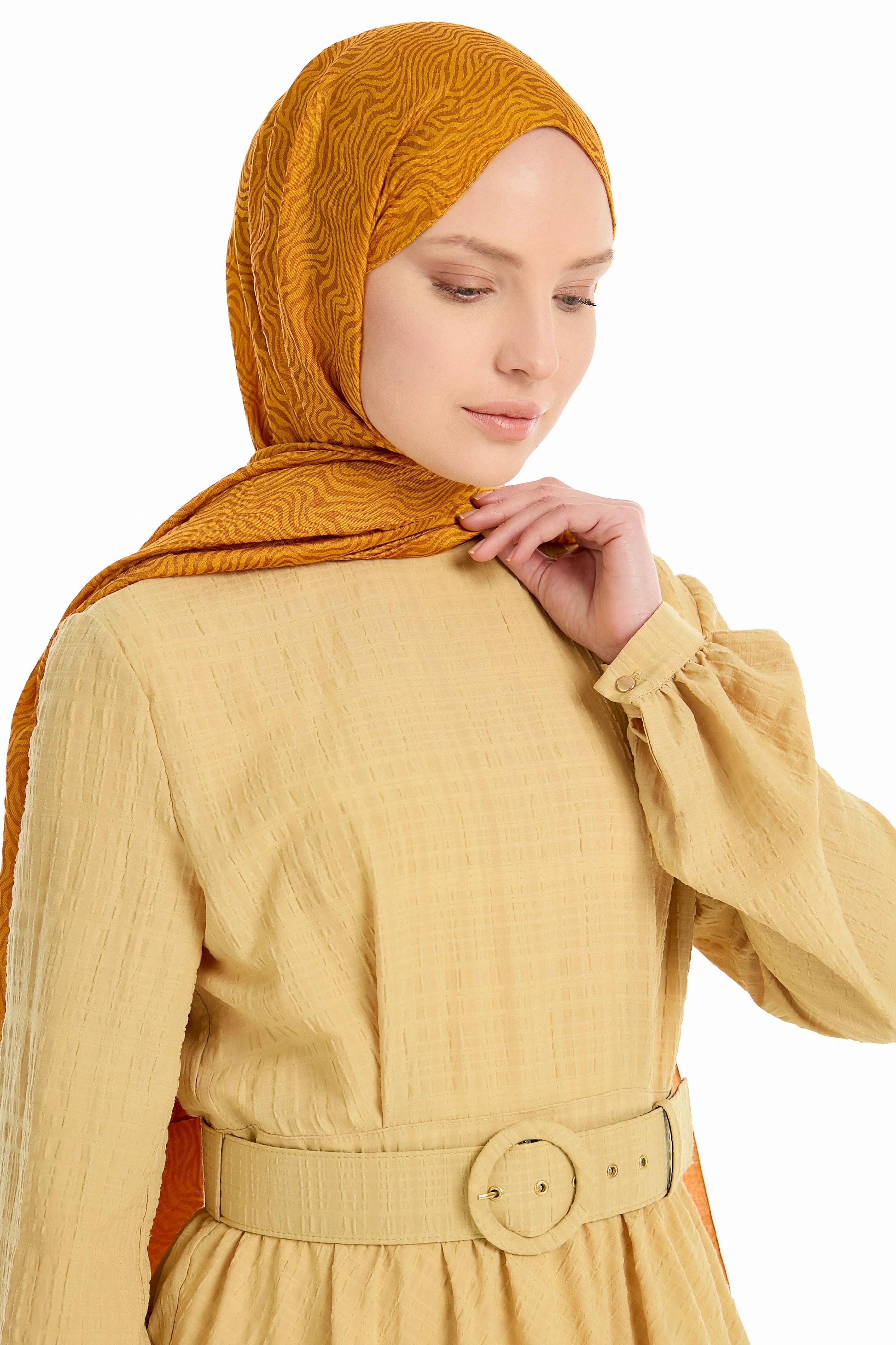 Châle en viscose jacquard - Moutarde - Image 3