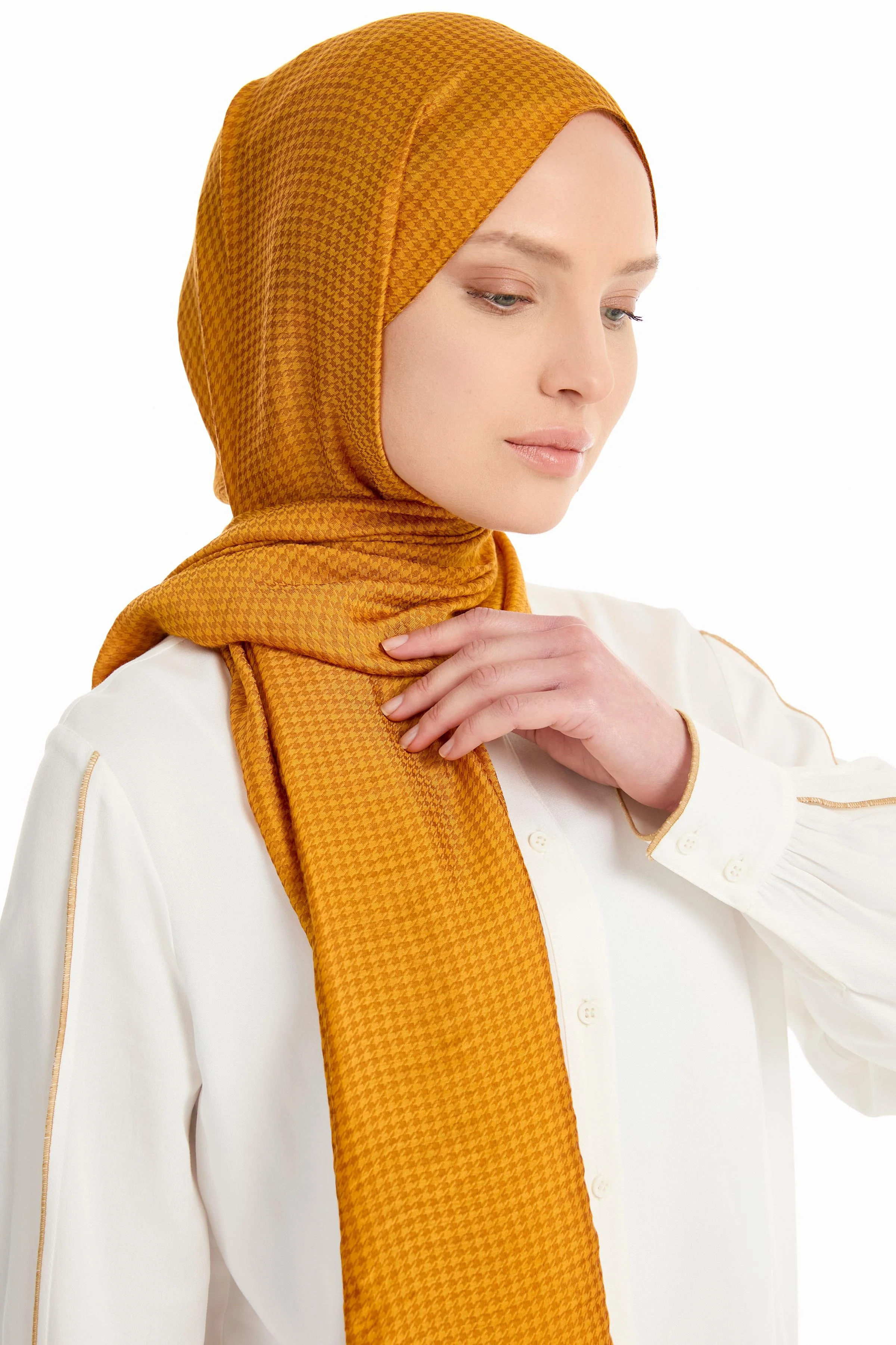 Châle en viscose jacquard - Moutarde - Image 3