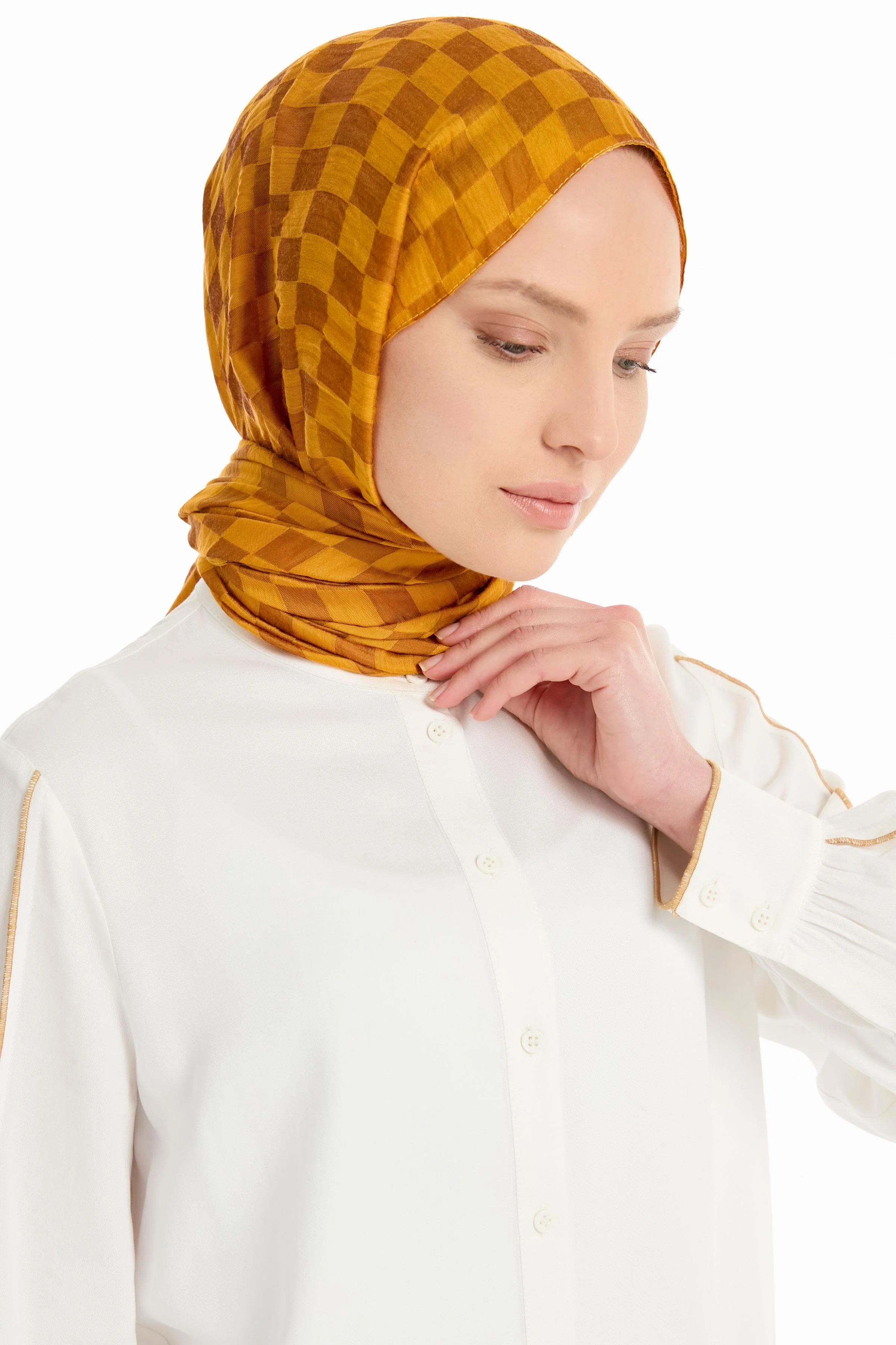 Châle en viscose jacquard - Moutarde - Image 3