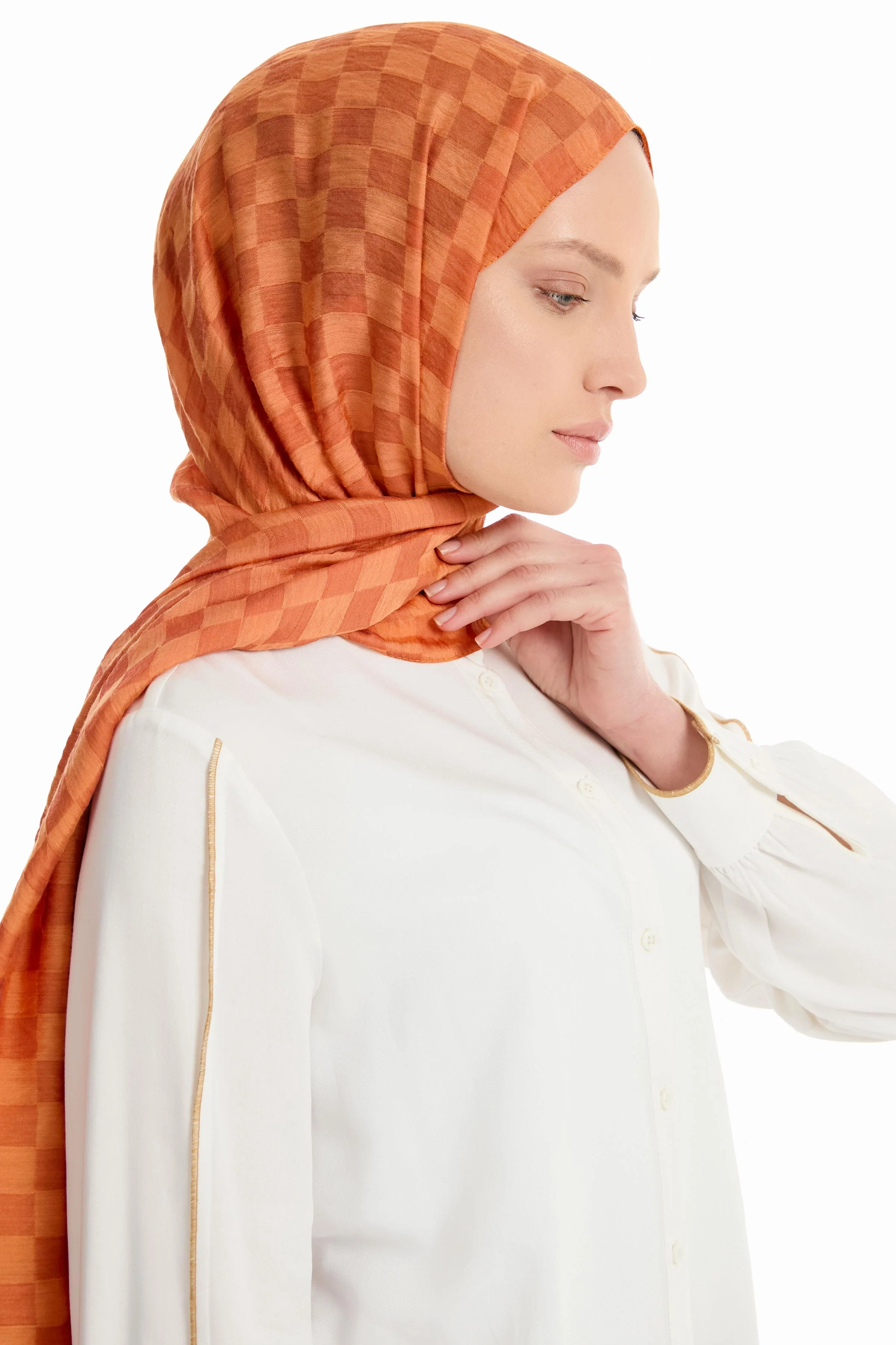 Châle en viscose jacquard - Tabac - Image 3