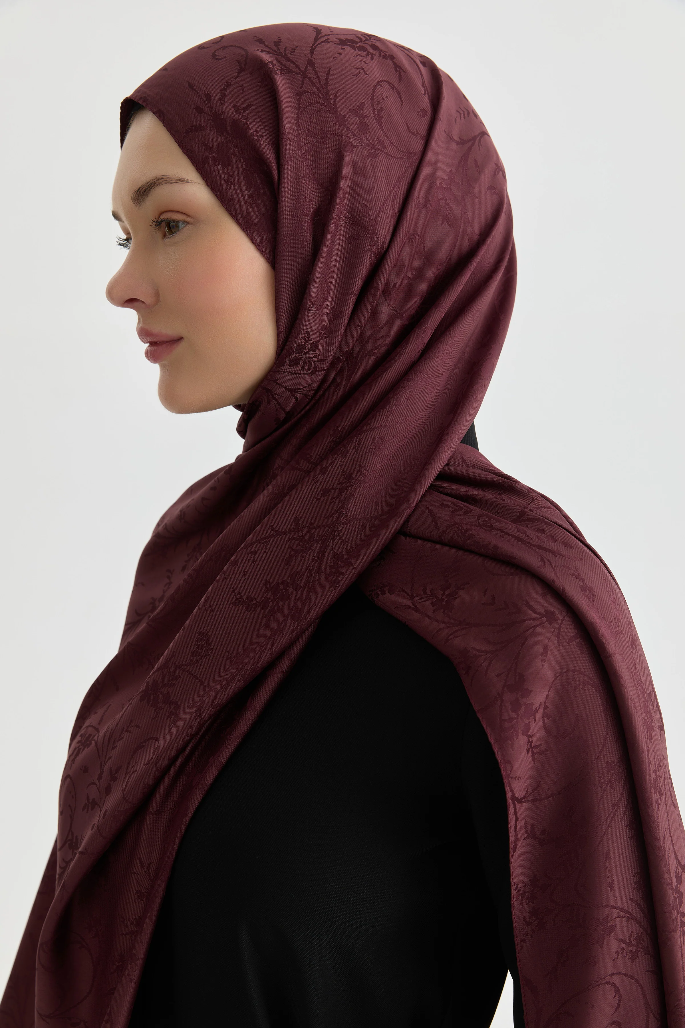 Châle jacquard Elif Natural - Bordeaux - Image 3