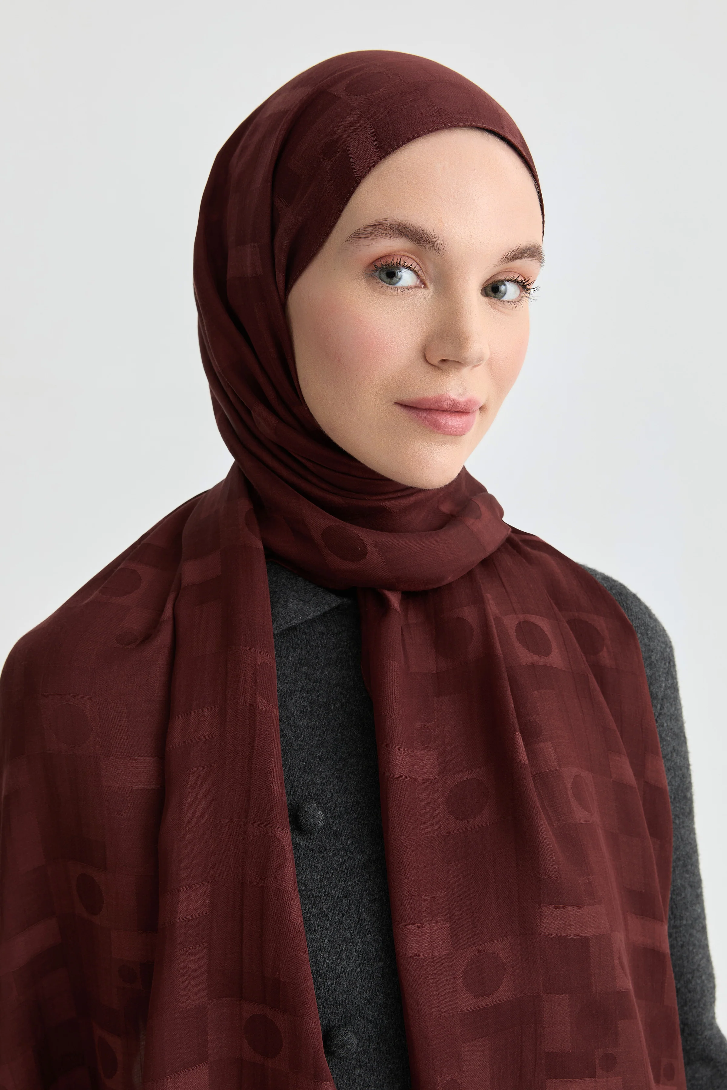 Châle jacquard Miray Natural - Bordeaux - Image 3