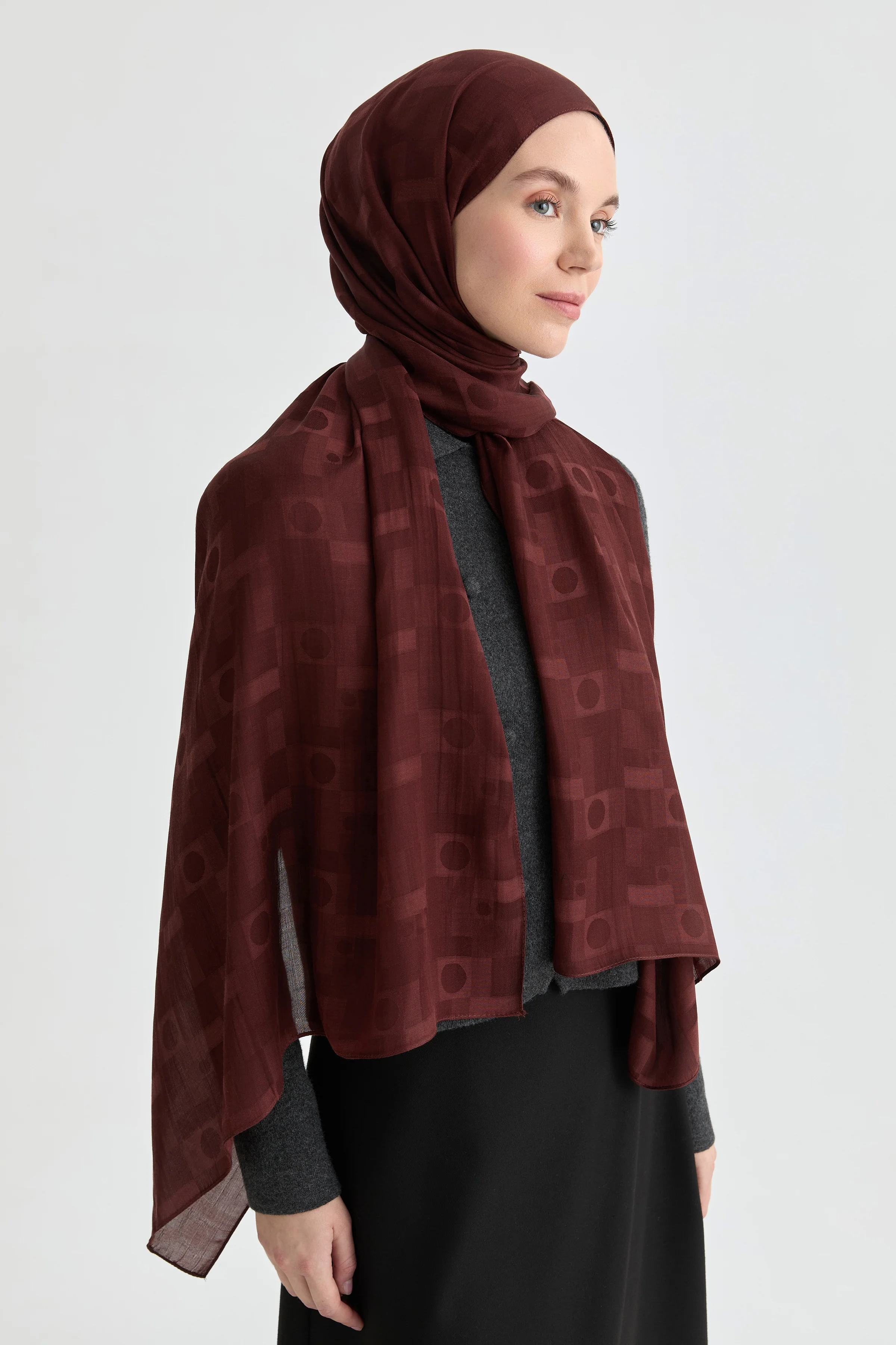 Châle jacquard Miray Natural - Bordeaux - Image 4