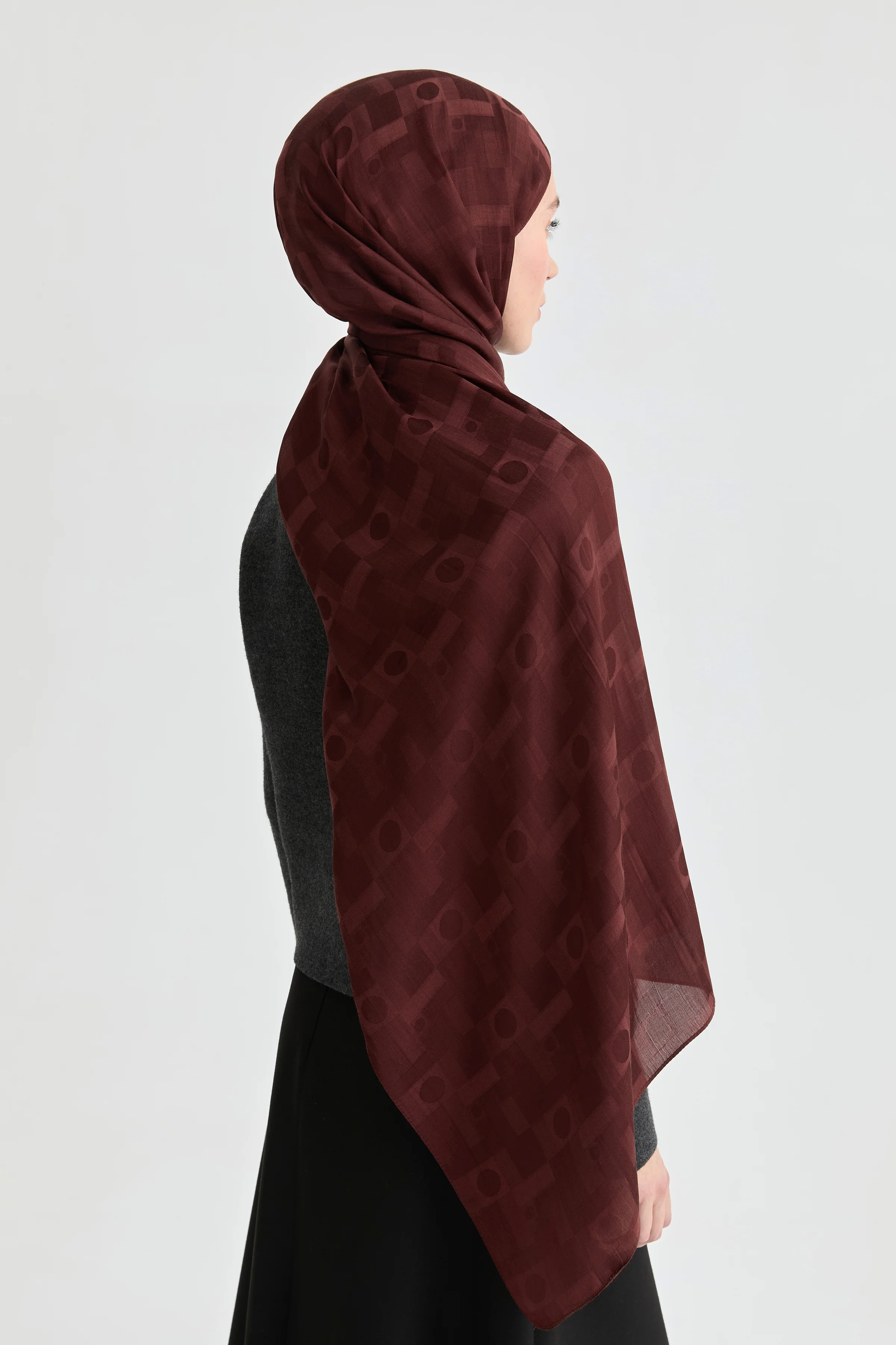 Châle jacquard Miray Natural - Bordeaux - Image 5