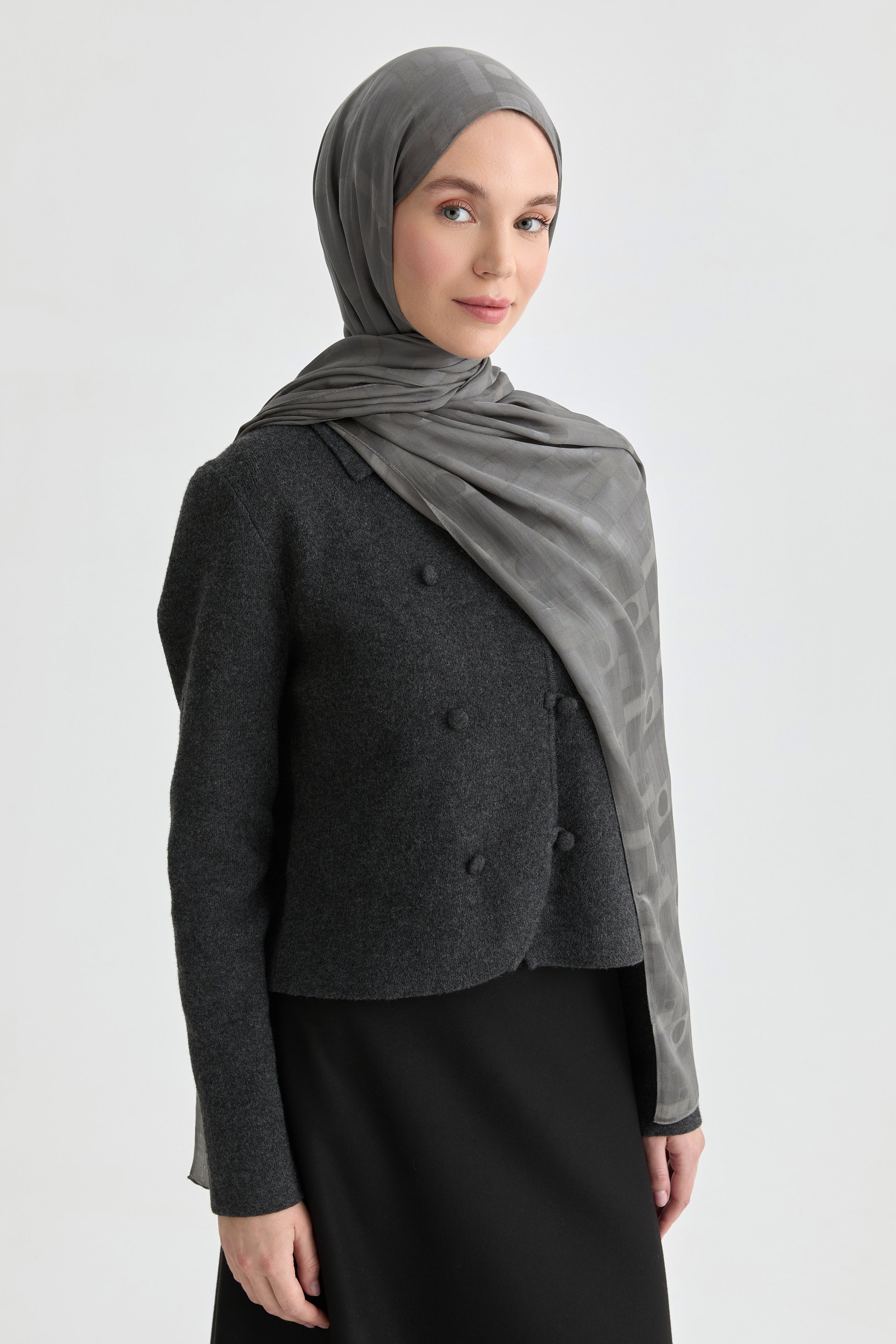 Châle jacquard Miray Natural - Gris fumée - Image 3