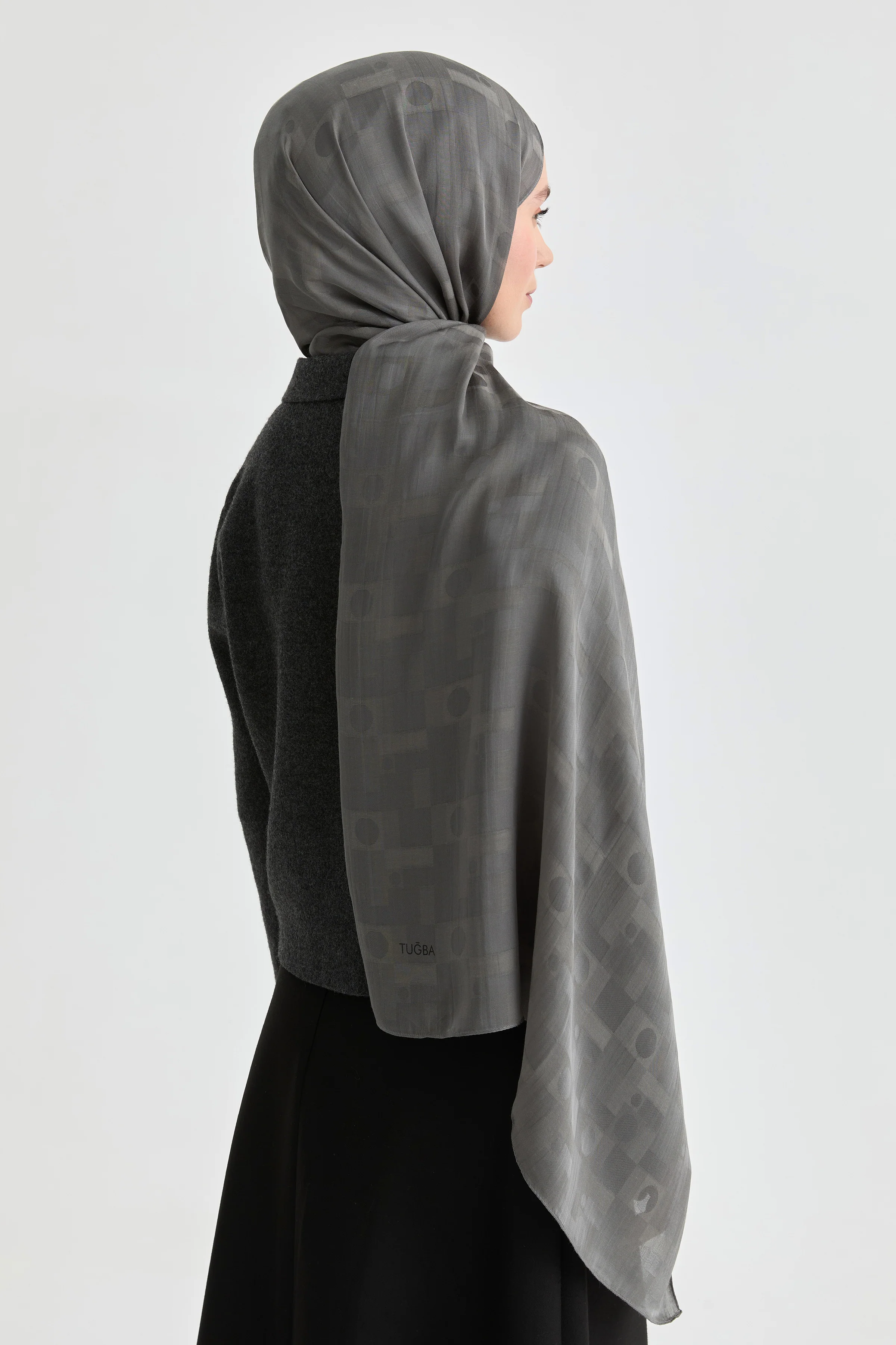 Châle jacquard Miray Natural - Gris fumée - Image 5