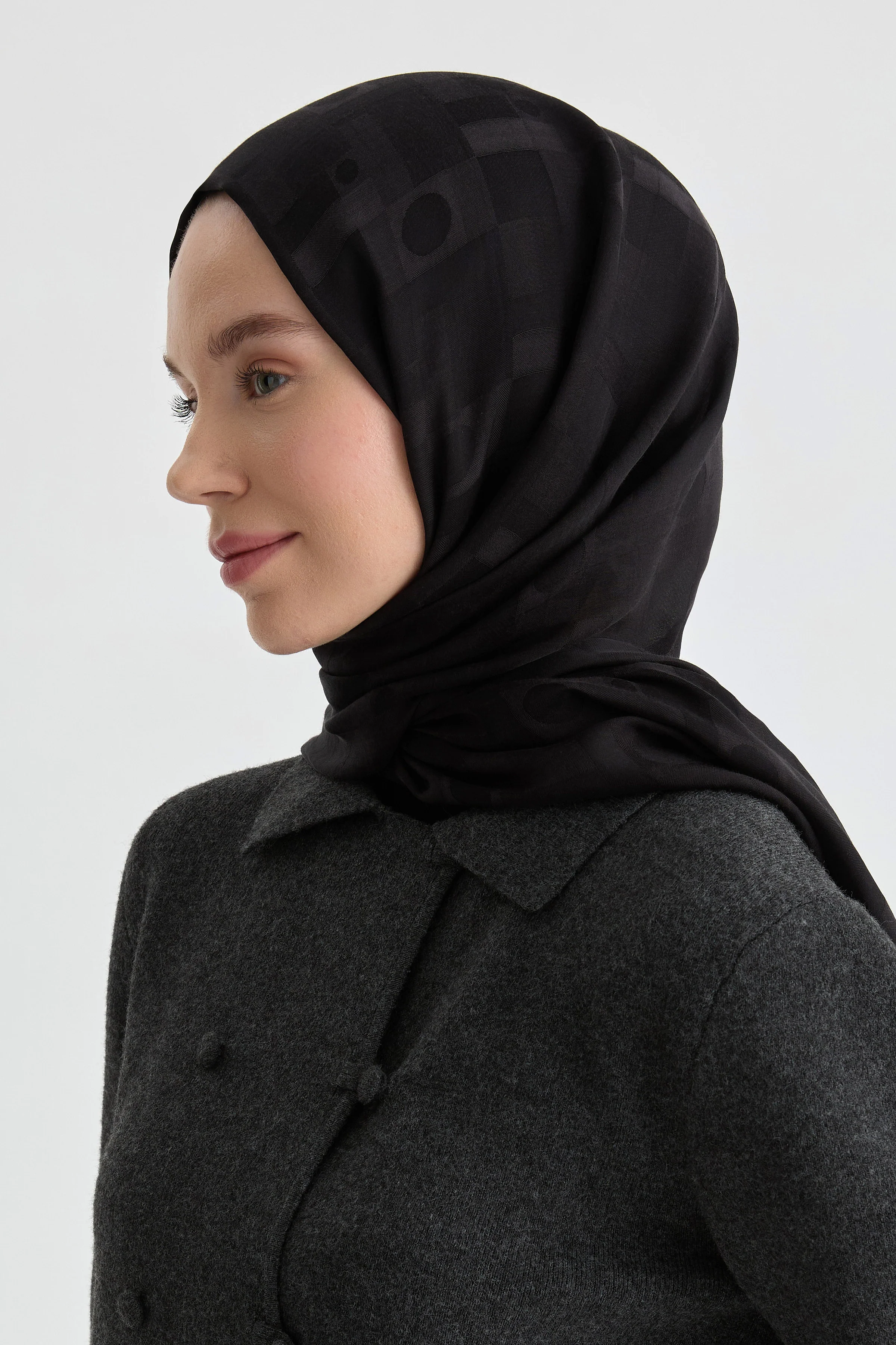 Châle jacquard Miray Natural - Noir - Image 3