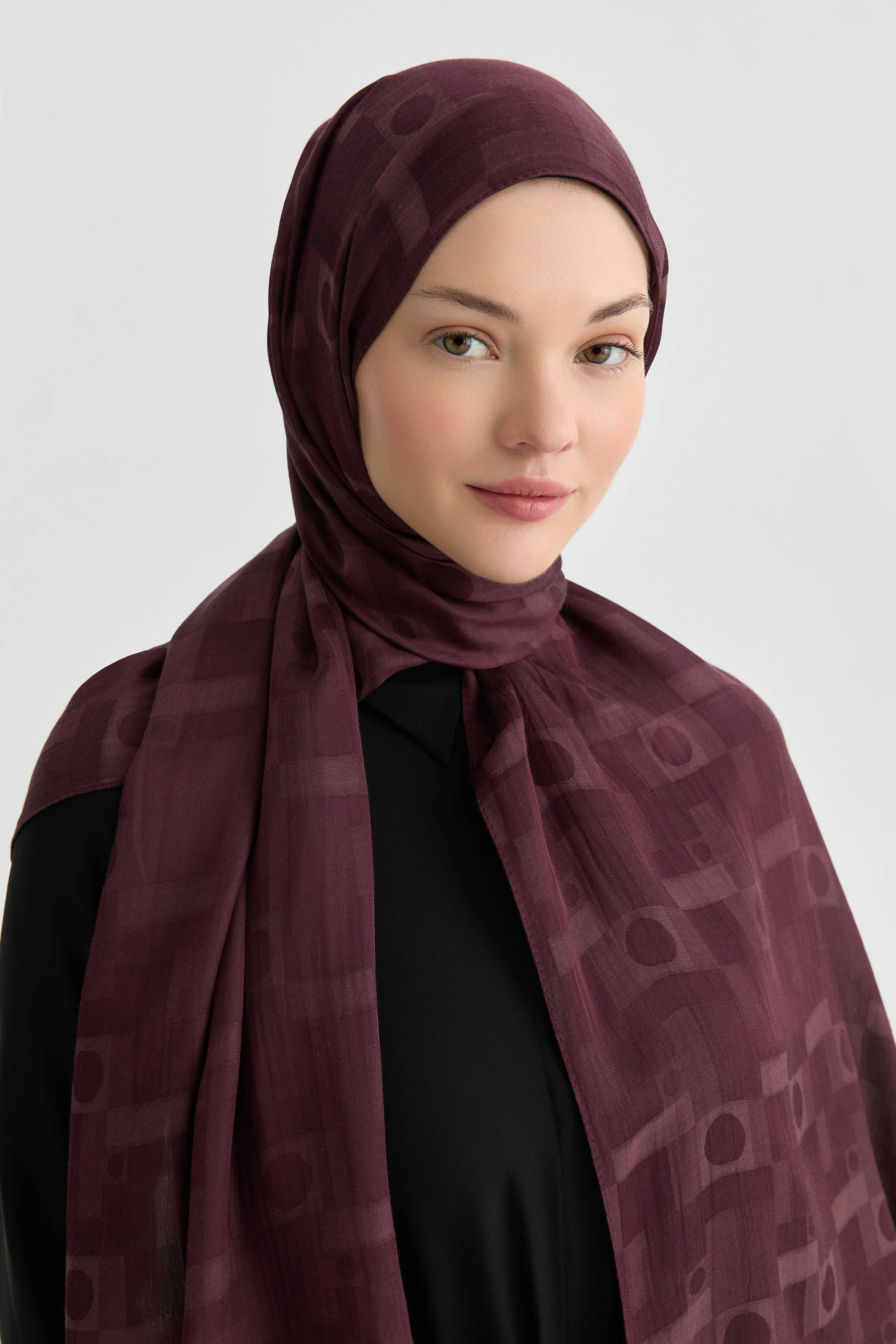 Châle jacquard Miray Natural - Prune - Image 3