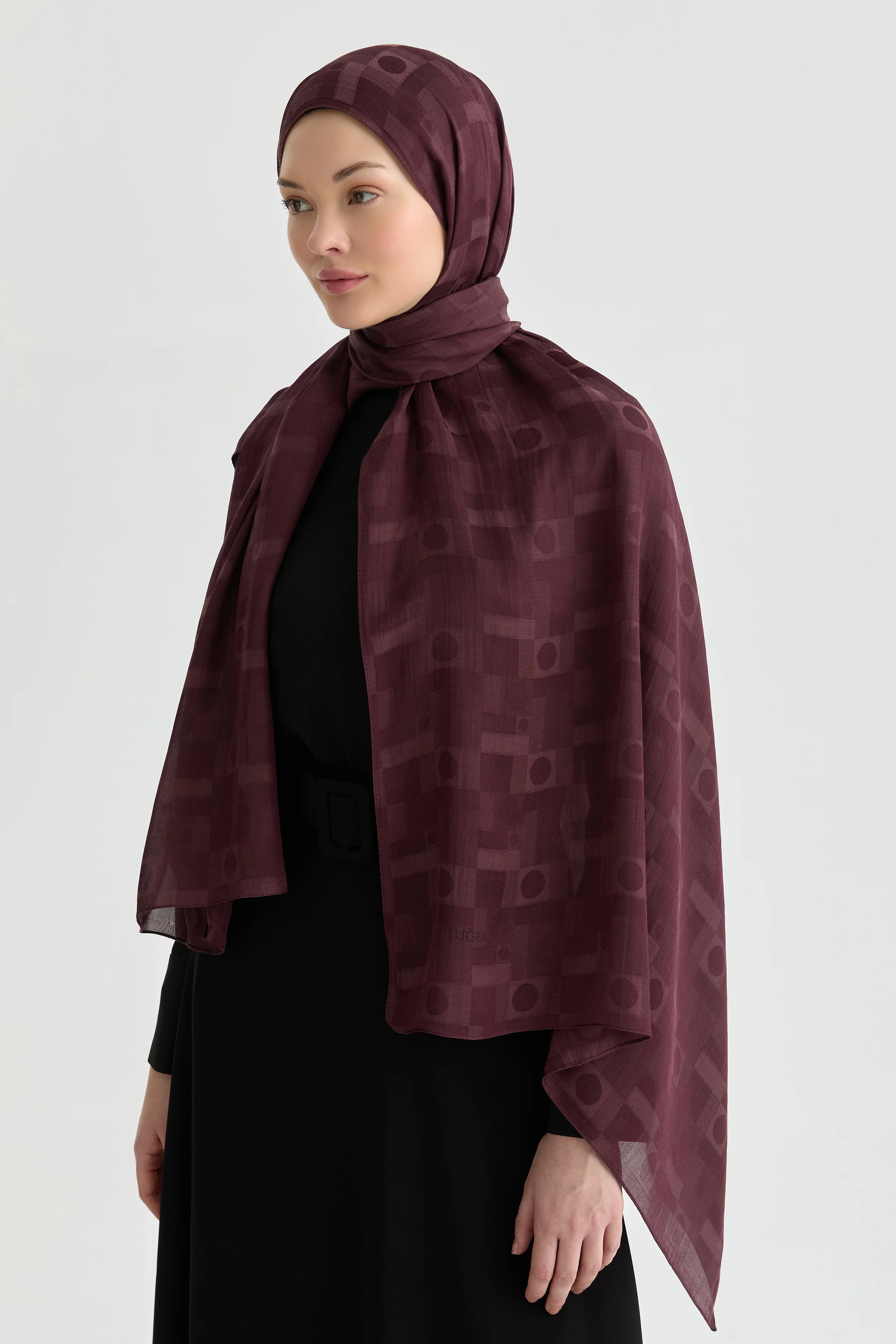 Châle jacquard Miray Natural - Prune - Image 4