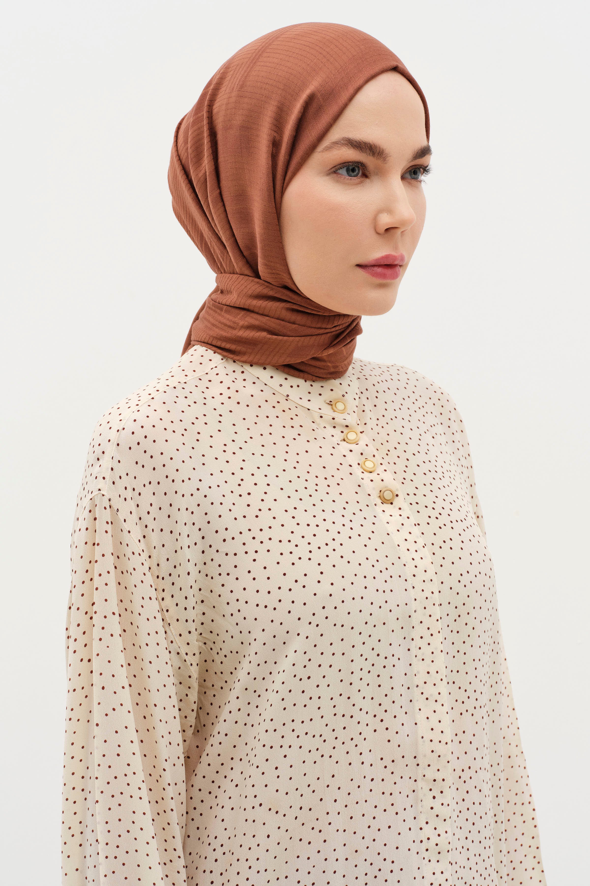 Châle naturel à motifs mixtes - Café - Image 3