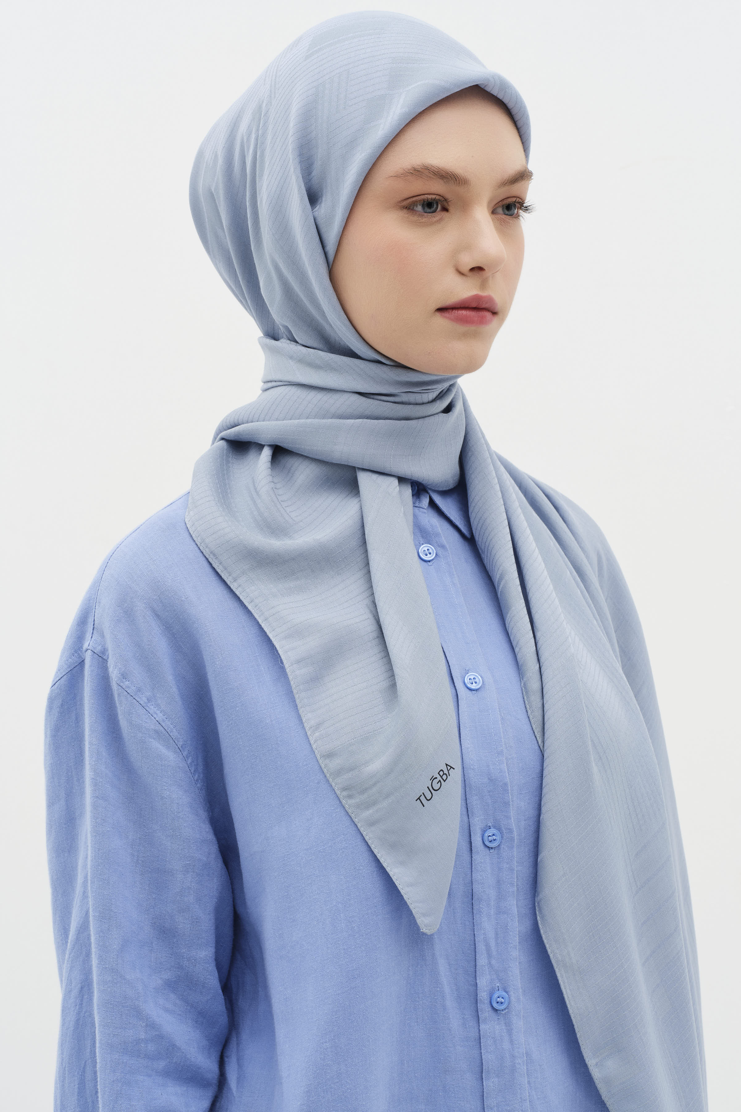 Châle naturel à motifs mixtes - Indigo - Image 3