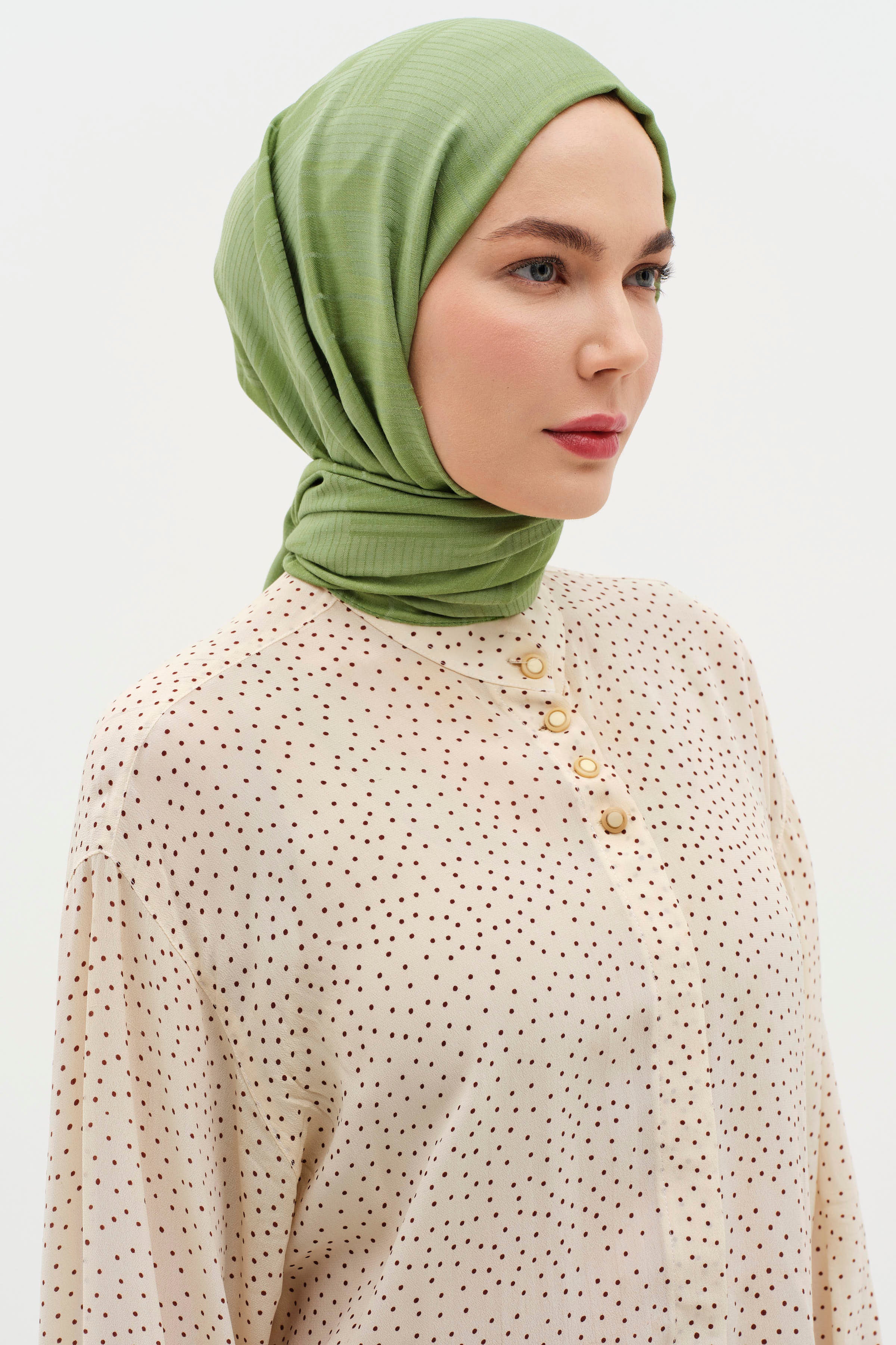 Châle naturel à motifs mixtes - Vert lac - Image 3