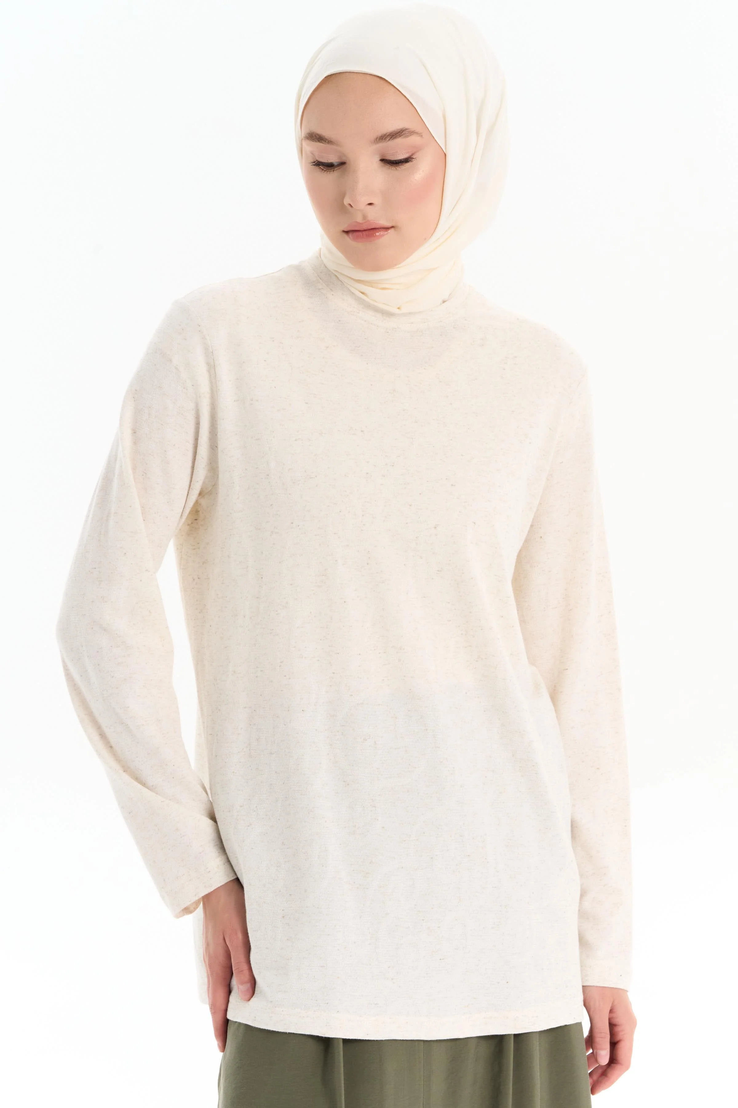 Chemisier tricoté à col rond - Beige - Image 3