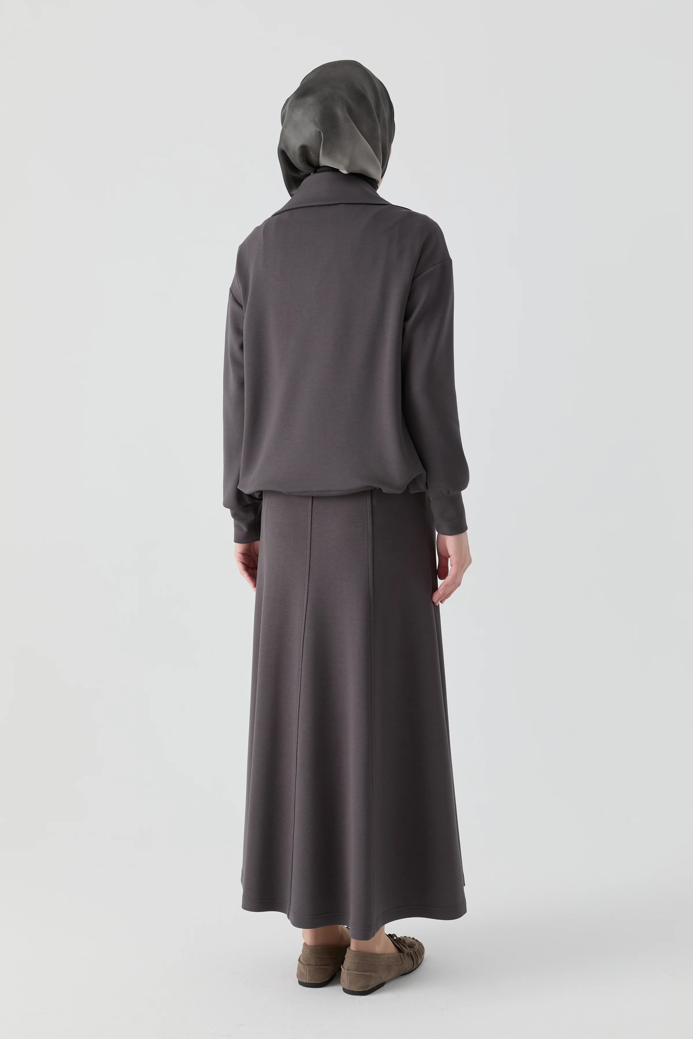 Jupe à huit panneaux avec taille en maille - Anthracite - Image 5