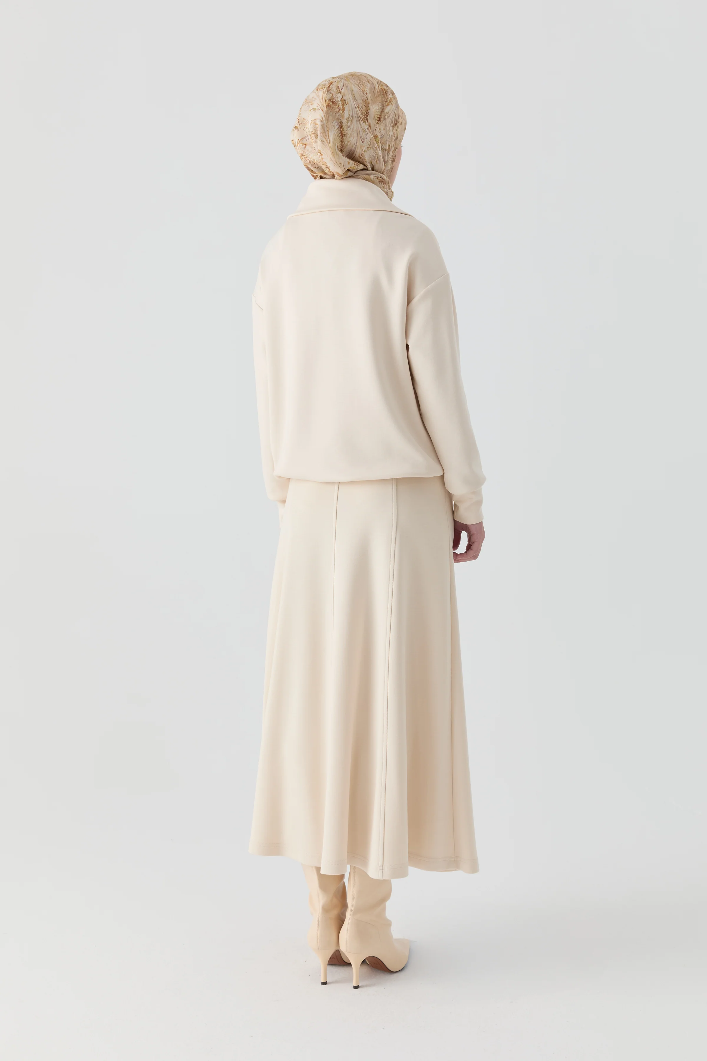 Jupe à huit panneaux avec taille en maille - Écru - Image 5