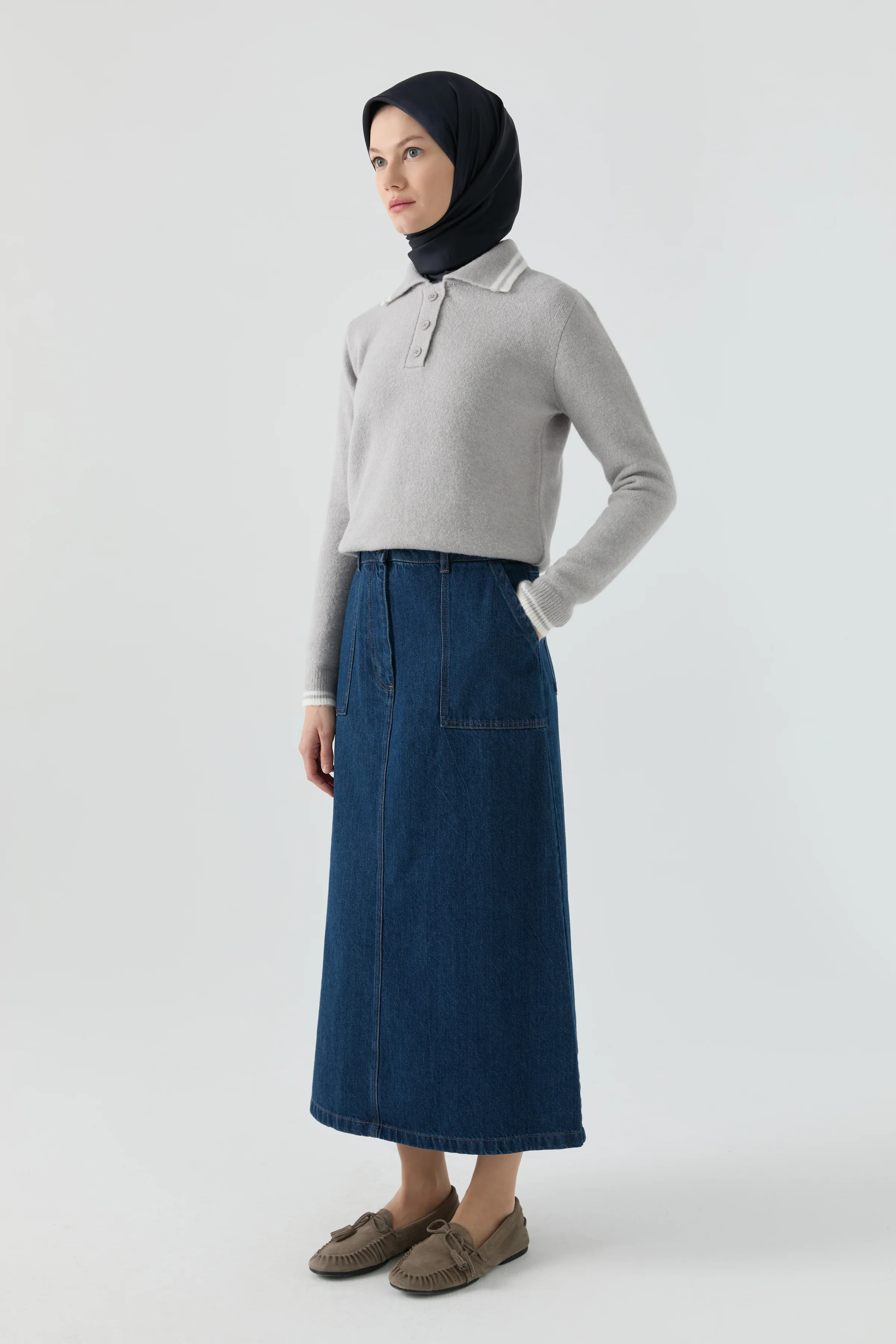 Jupe en denim à détails poches - Blue marine - Image 3