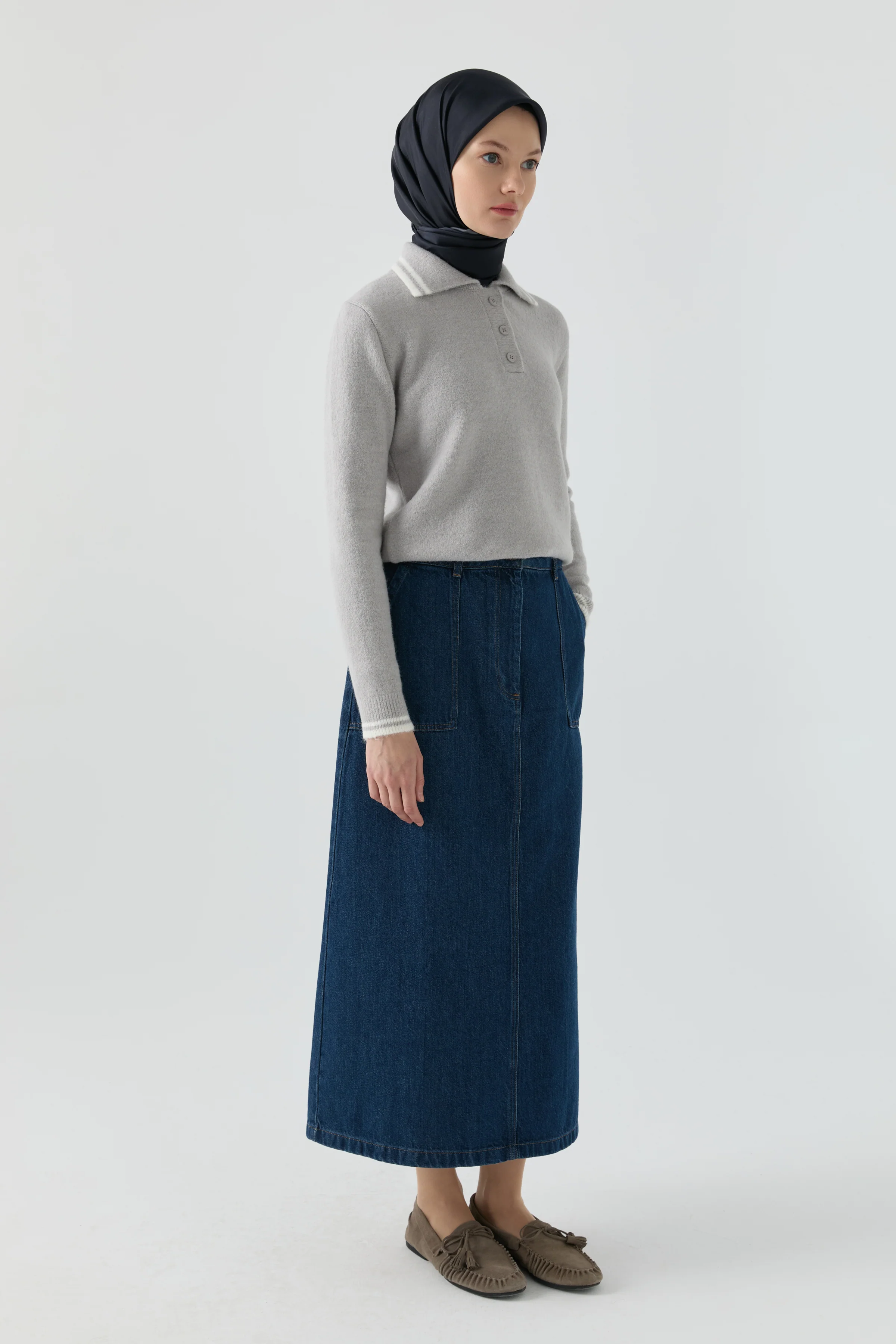 Jupe en denim à détails poches - Blue marine - Image 4