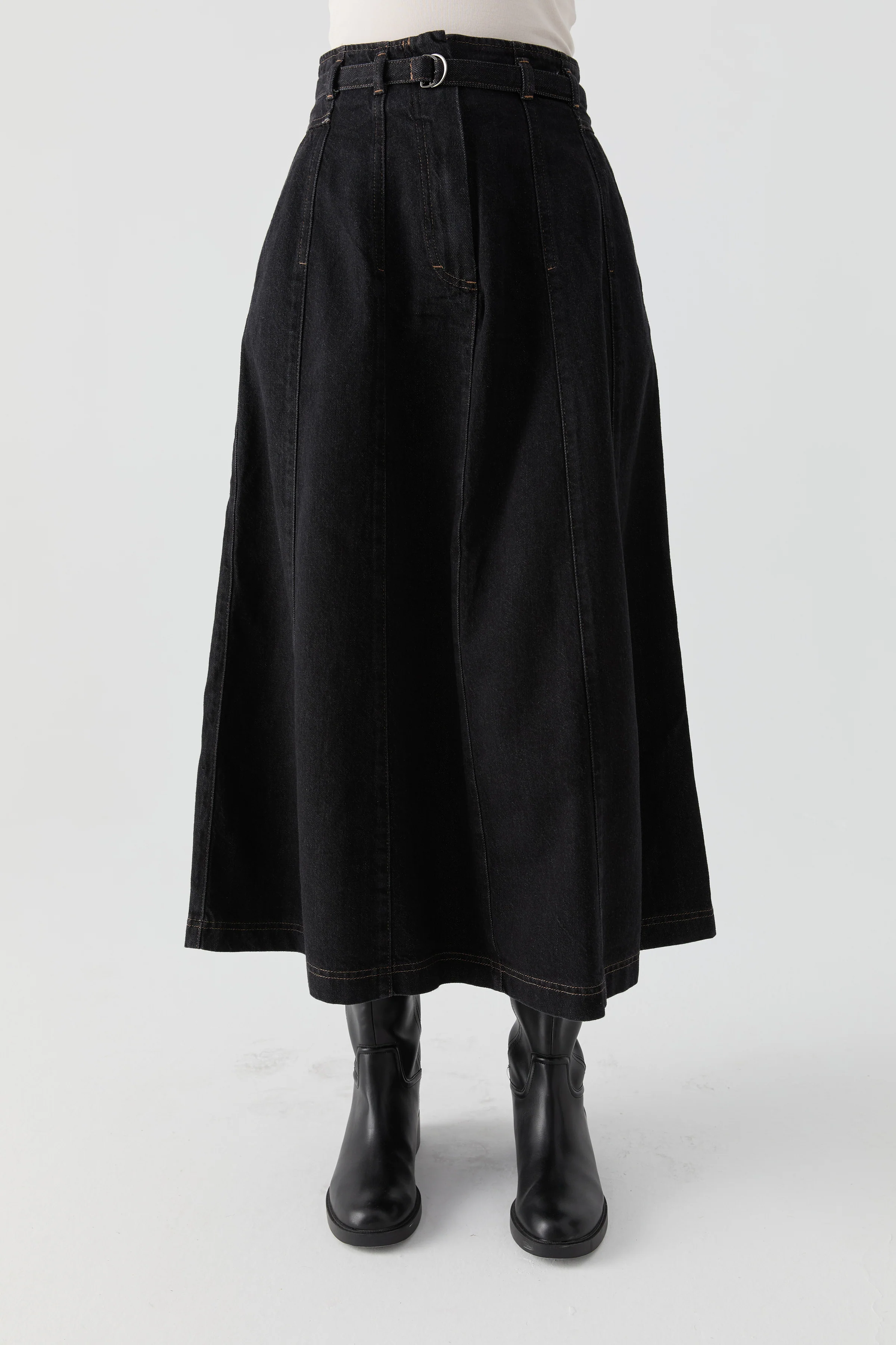 Jupe en denim à empiècements - Noir - Image 4