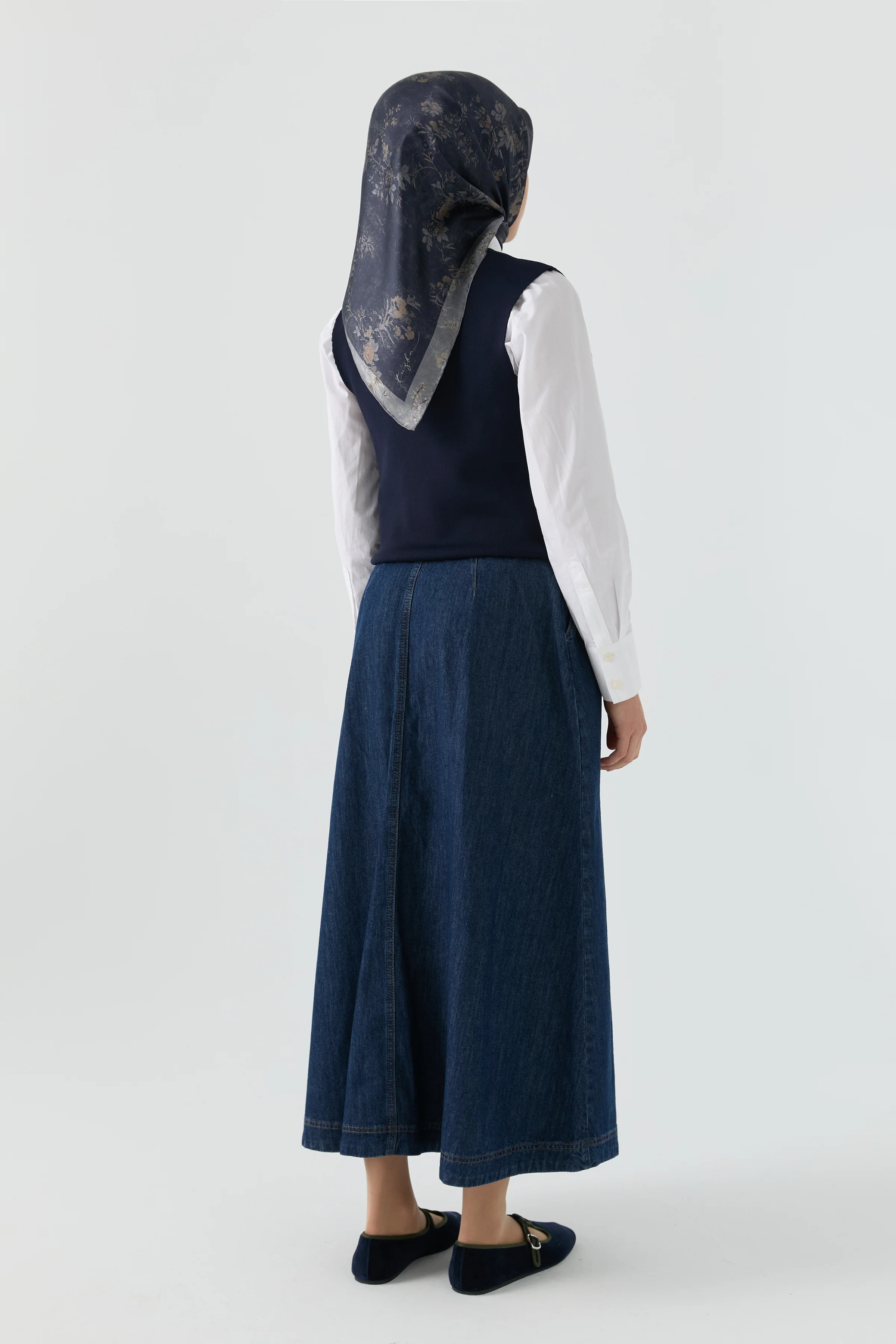 Jupe en denim avec détail boutons - Blue marine - Image 5