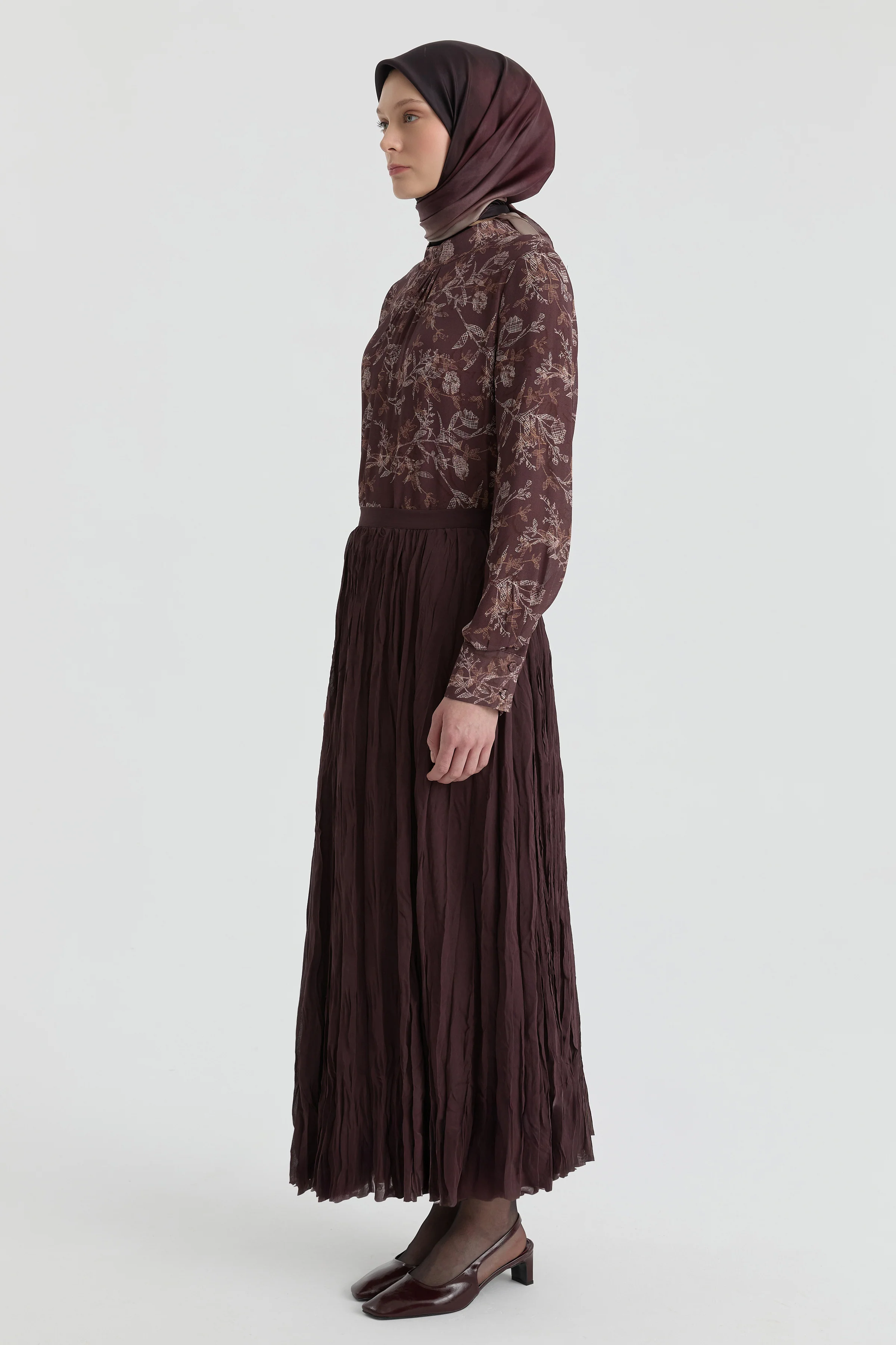 Jupe longue à texture froissée - Café - Image 3