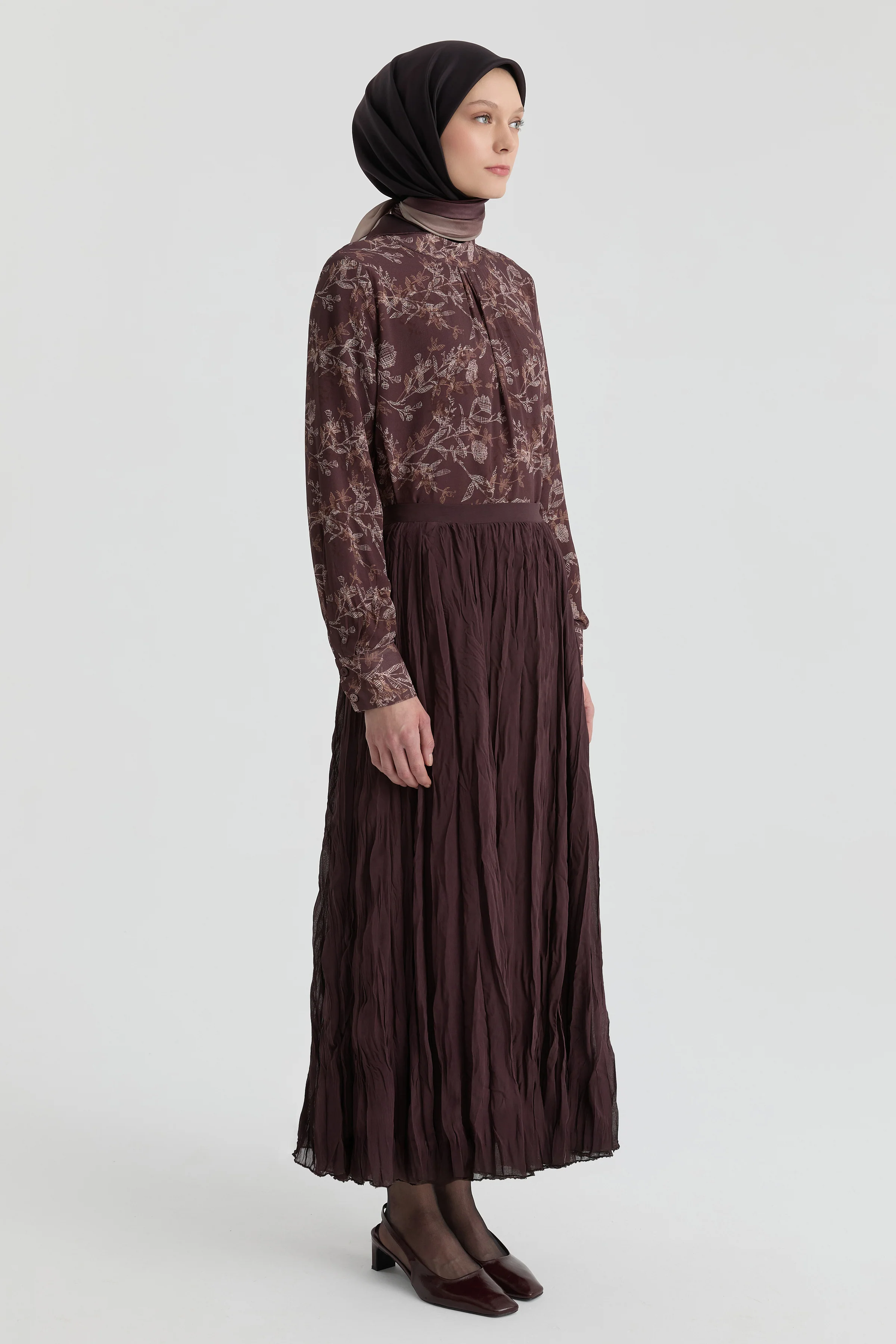 Jupe longue à texture froissée - Café - Image 4