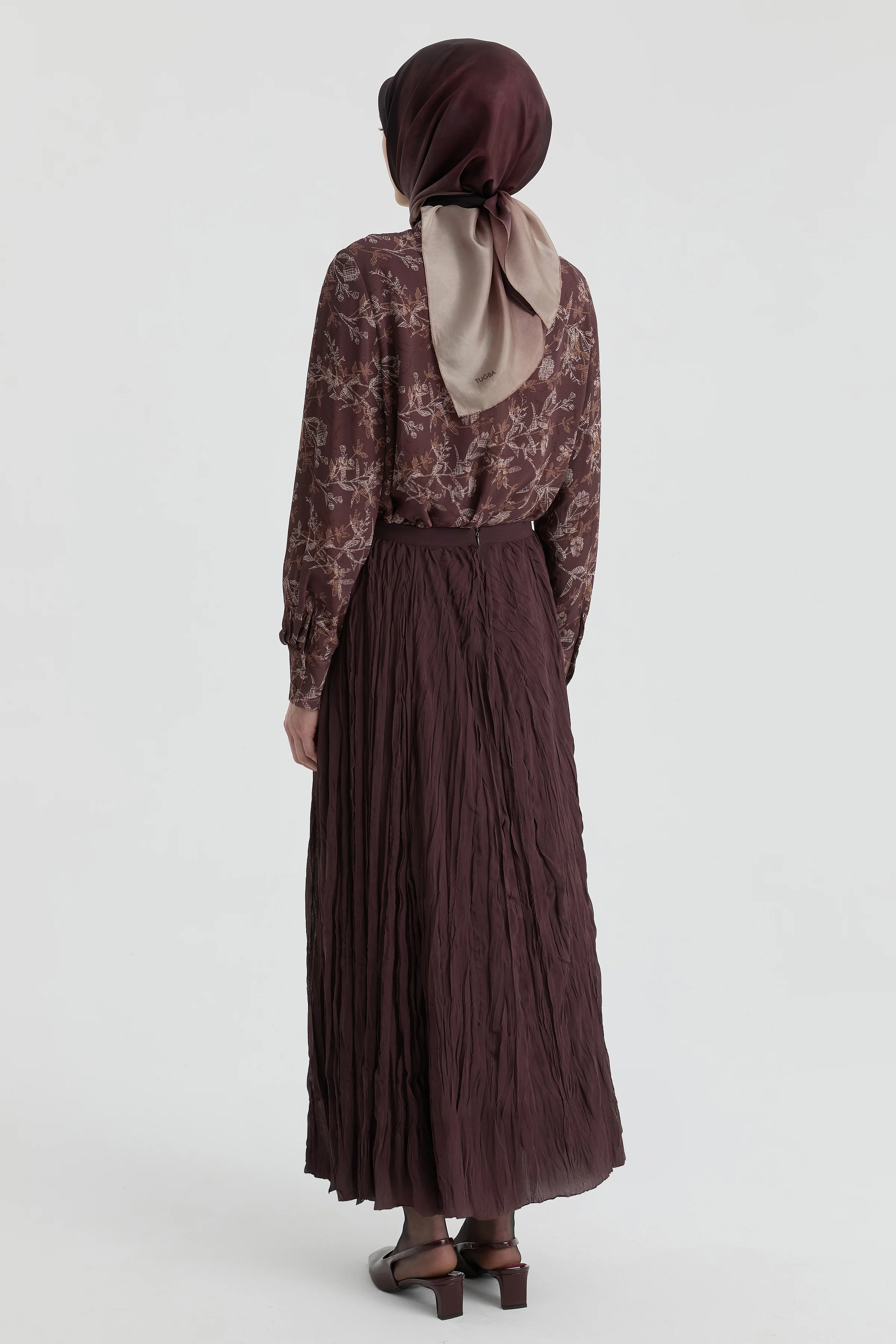 Jupe longue à texture froissée - Café - Image 5