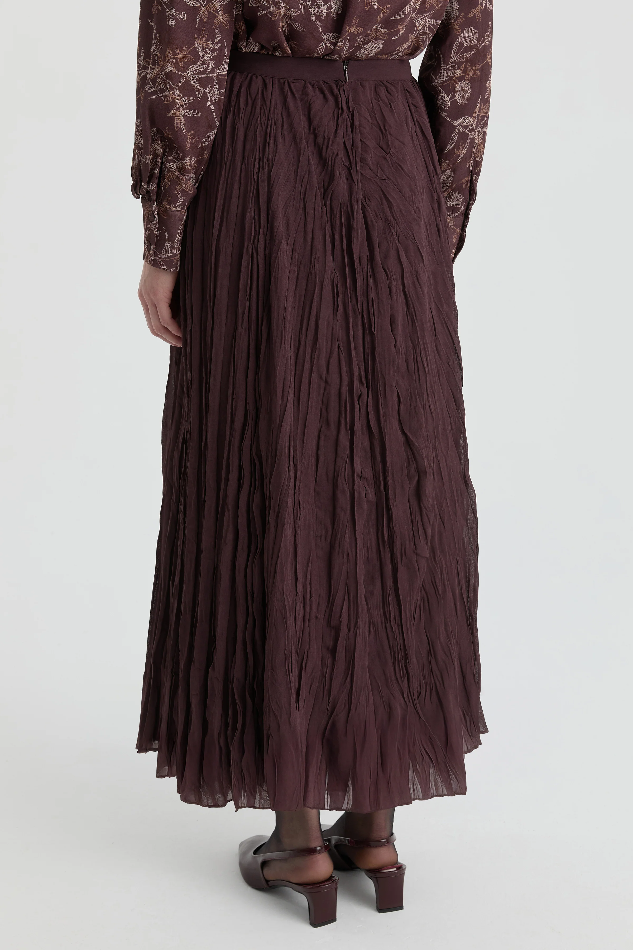 Jupe longue à texture froissée - Café - Image 6