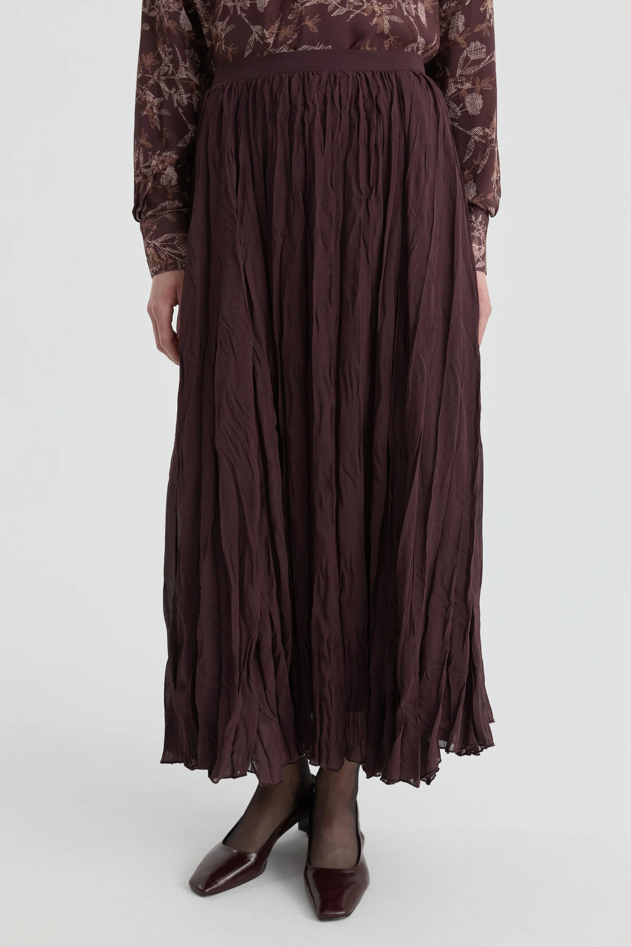 Jupe longue à texture froissée - Café - Image 7