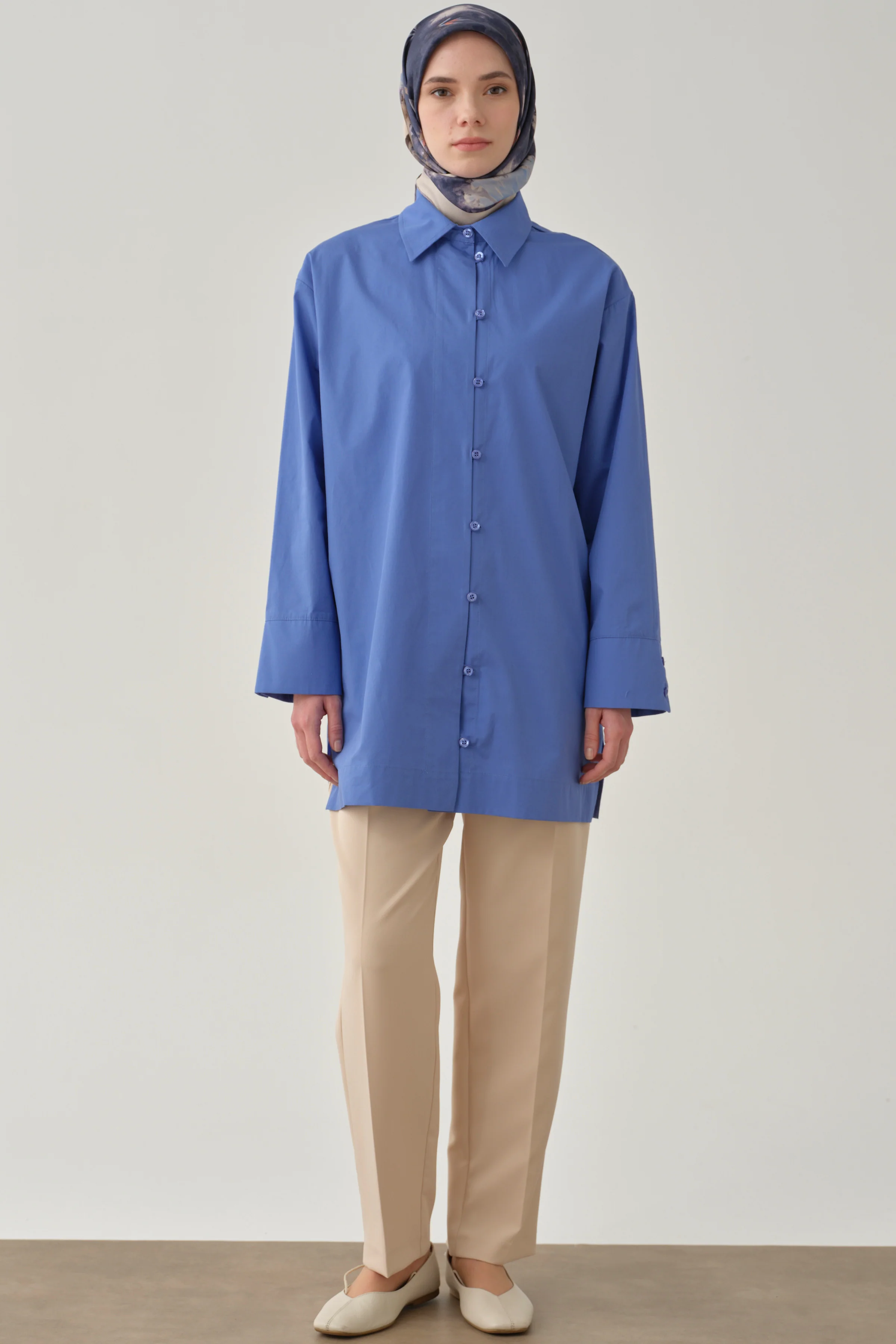 Pantalon basique à pince unique - Beige - Image 3