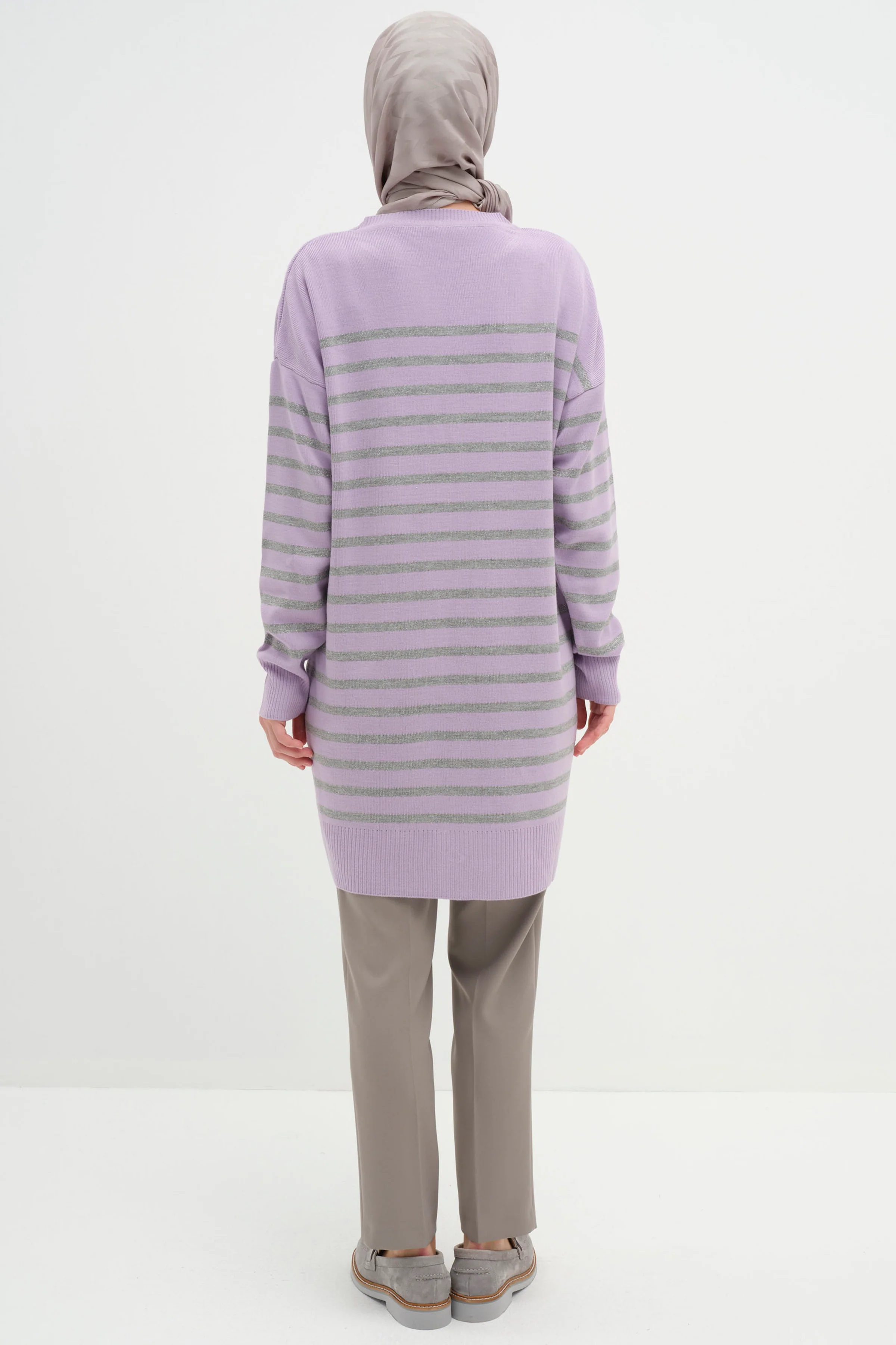 Pantalon carotte à taille élastiquée - Gris - Image 3